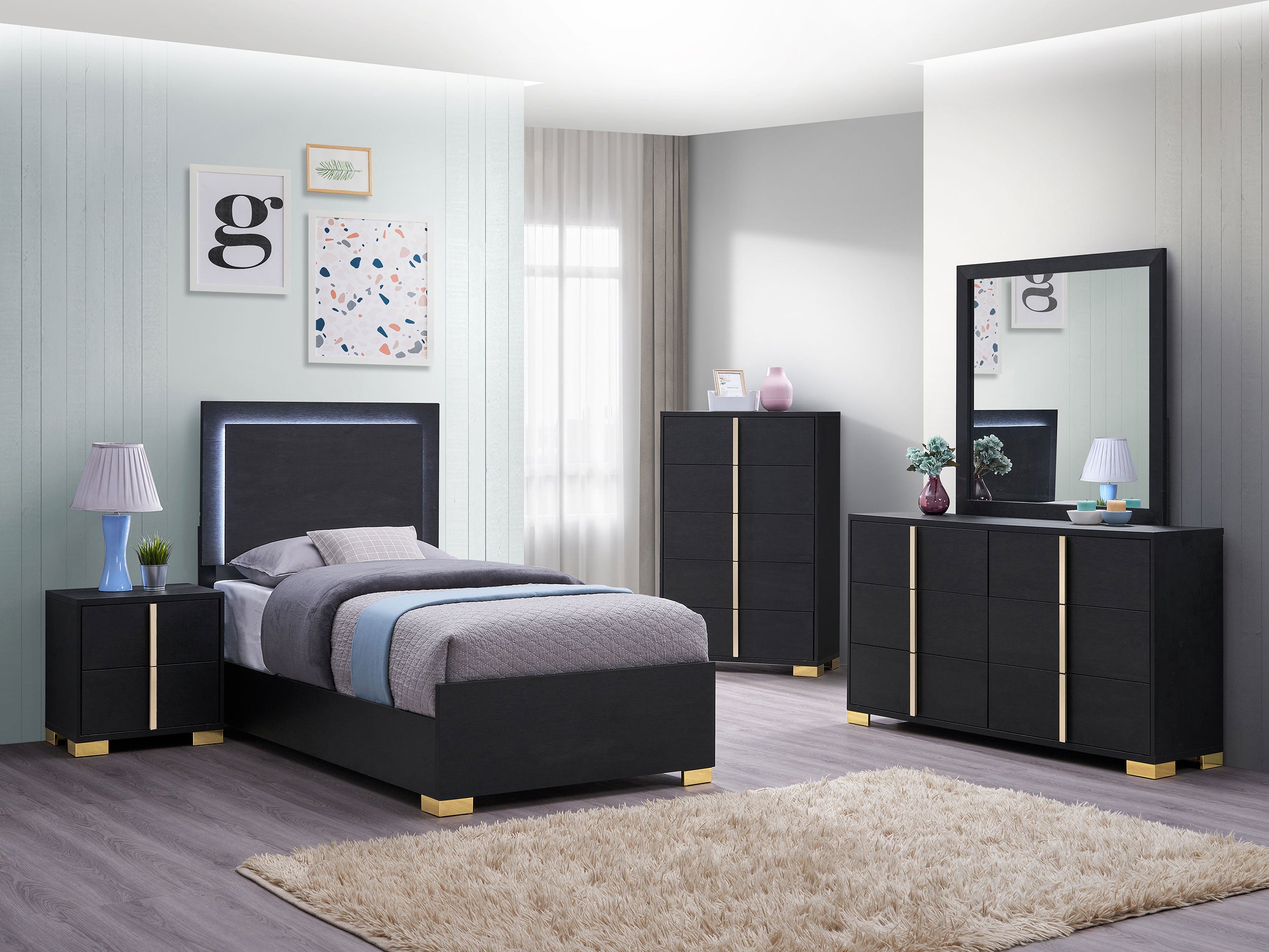 Dar Furniture - Coaster - Marceline 5-piece Twin Bedroom Set Black - 222831T-S5