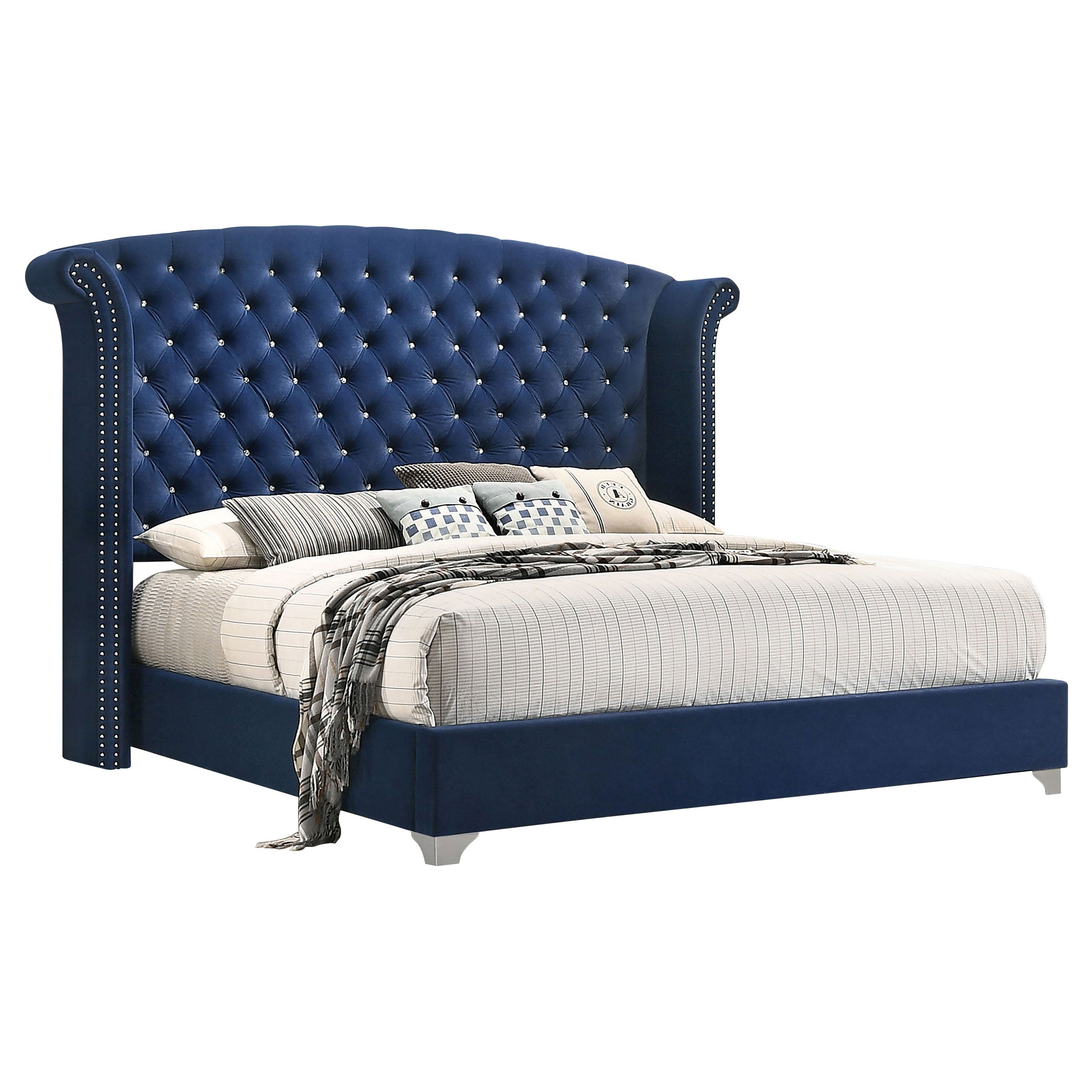 Dar Furniture - Coaster - Melody Upholstered Queen Wingback Bed Pacific Blue - 223371Q