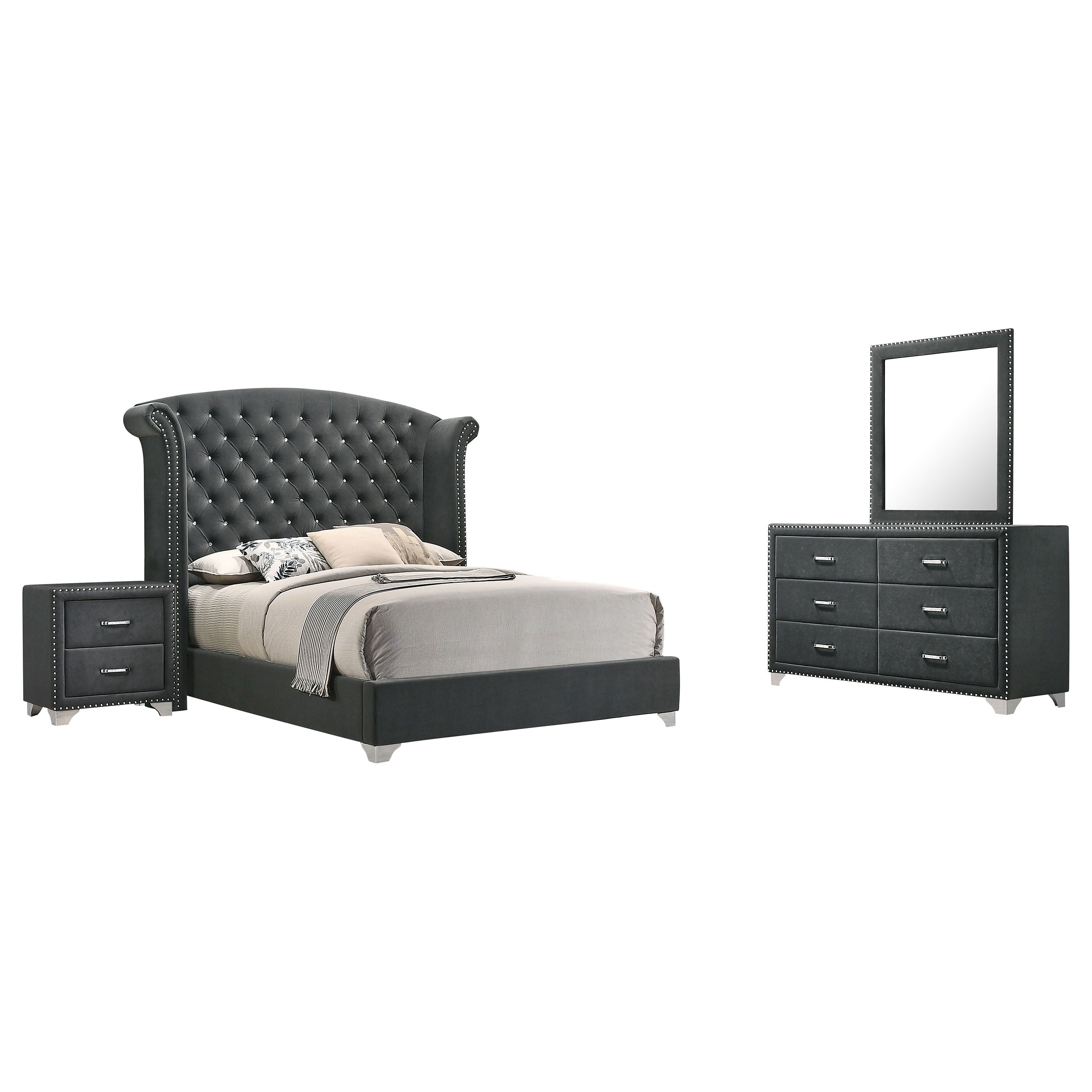 Dar Furniture - Coaster - Melody 4-piece Eastern King Bedroom Set Grey - 223381KE-S4