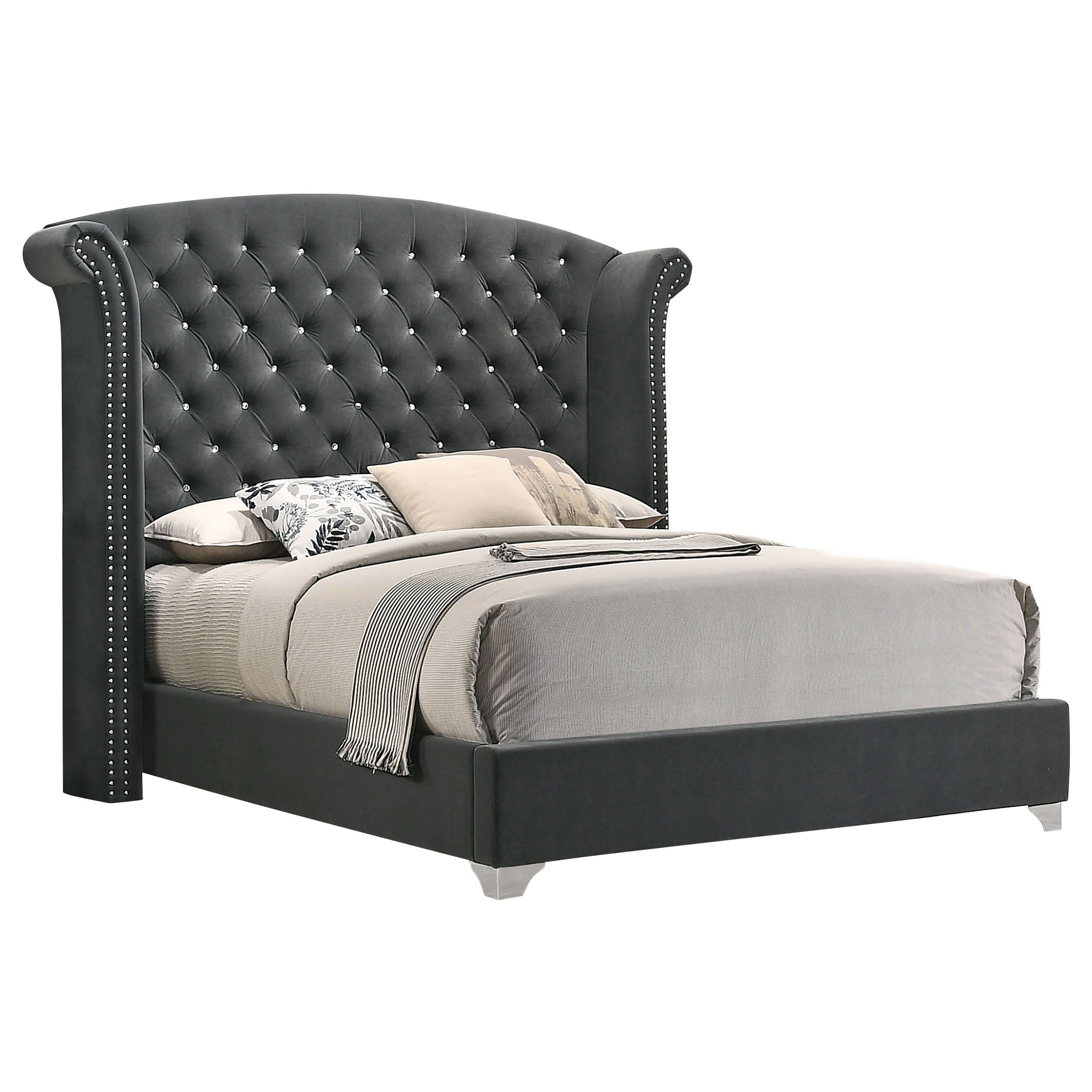Dar Furniture - Coaster - Melody Upholstered California King Wingback Bed Grey - 223381KW