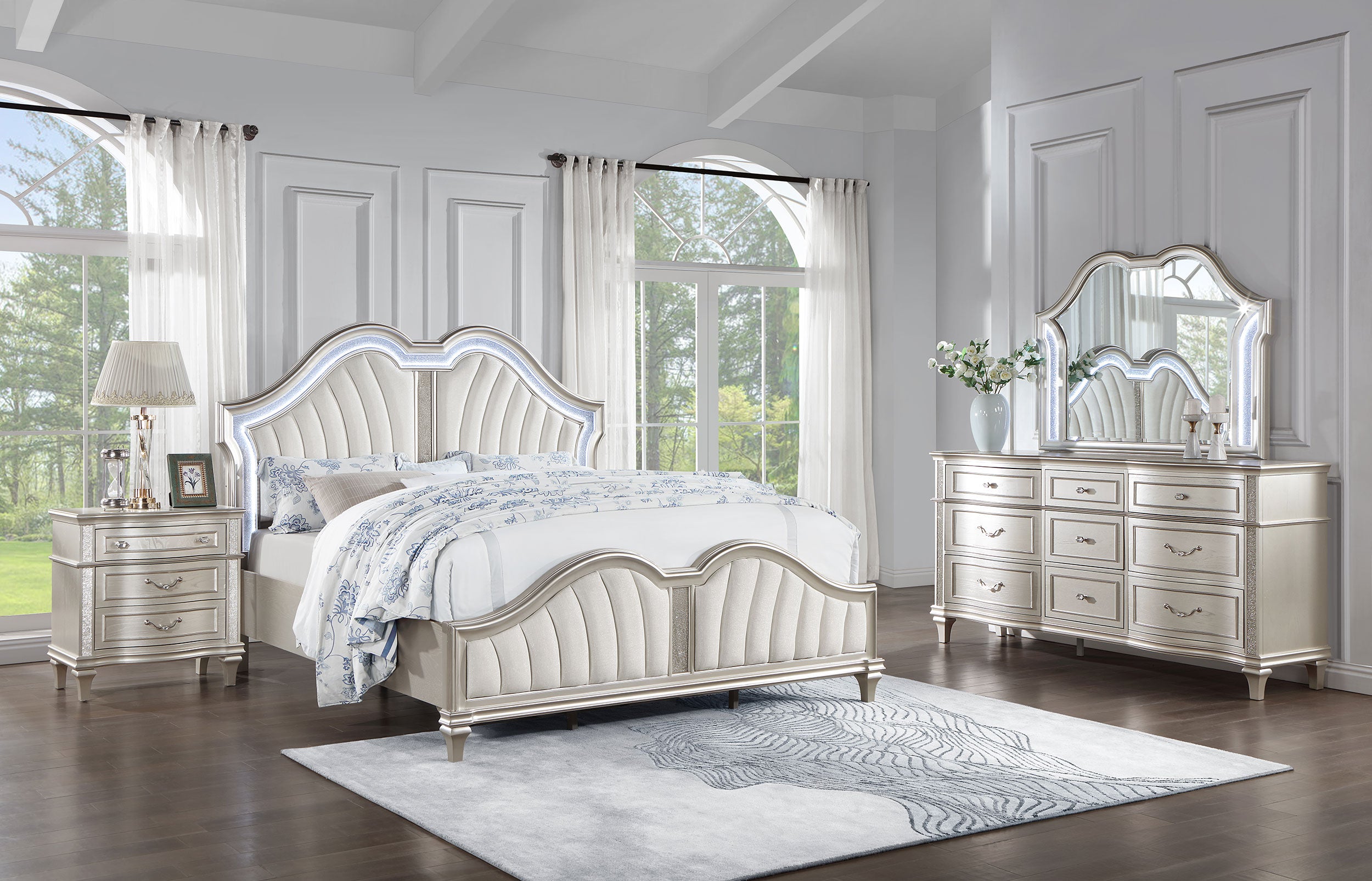 Dar Furniture - Coaster - Evangeline 4-piece Eastern King Bedroom Set Silver Oak - 223391KE-S4