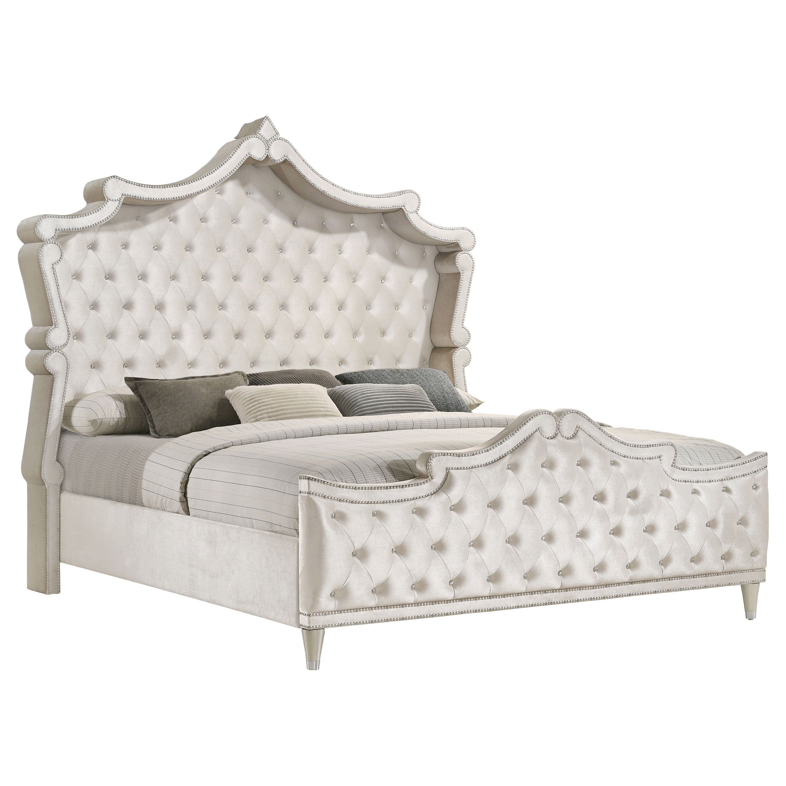Dar Furniture - Coaster - Antonella Upholstered Queen Panel Bed Ivory and Camel - 223521Q