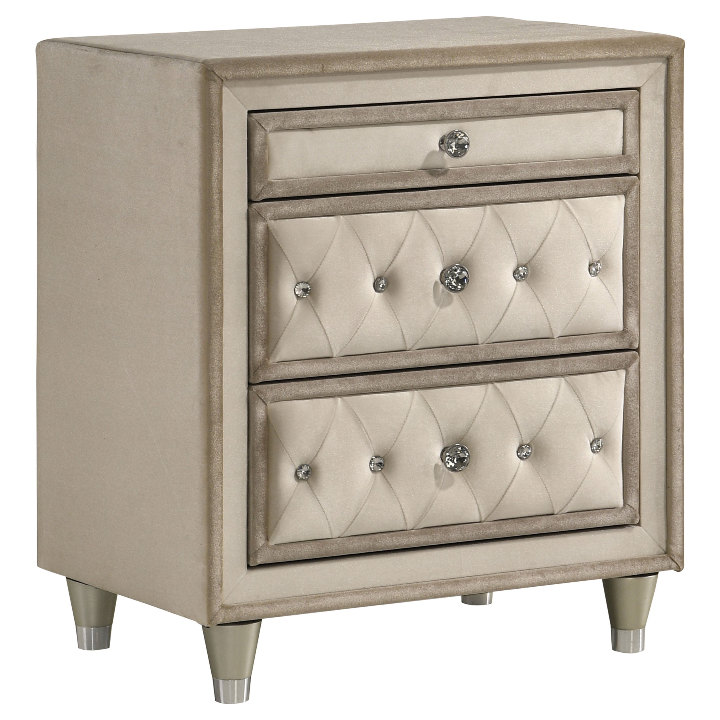 Dar Furniture - Coaster - Antonella Upholstered 3-drawer Nightstand Ivory and Camel - 223522
