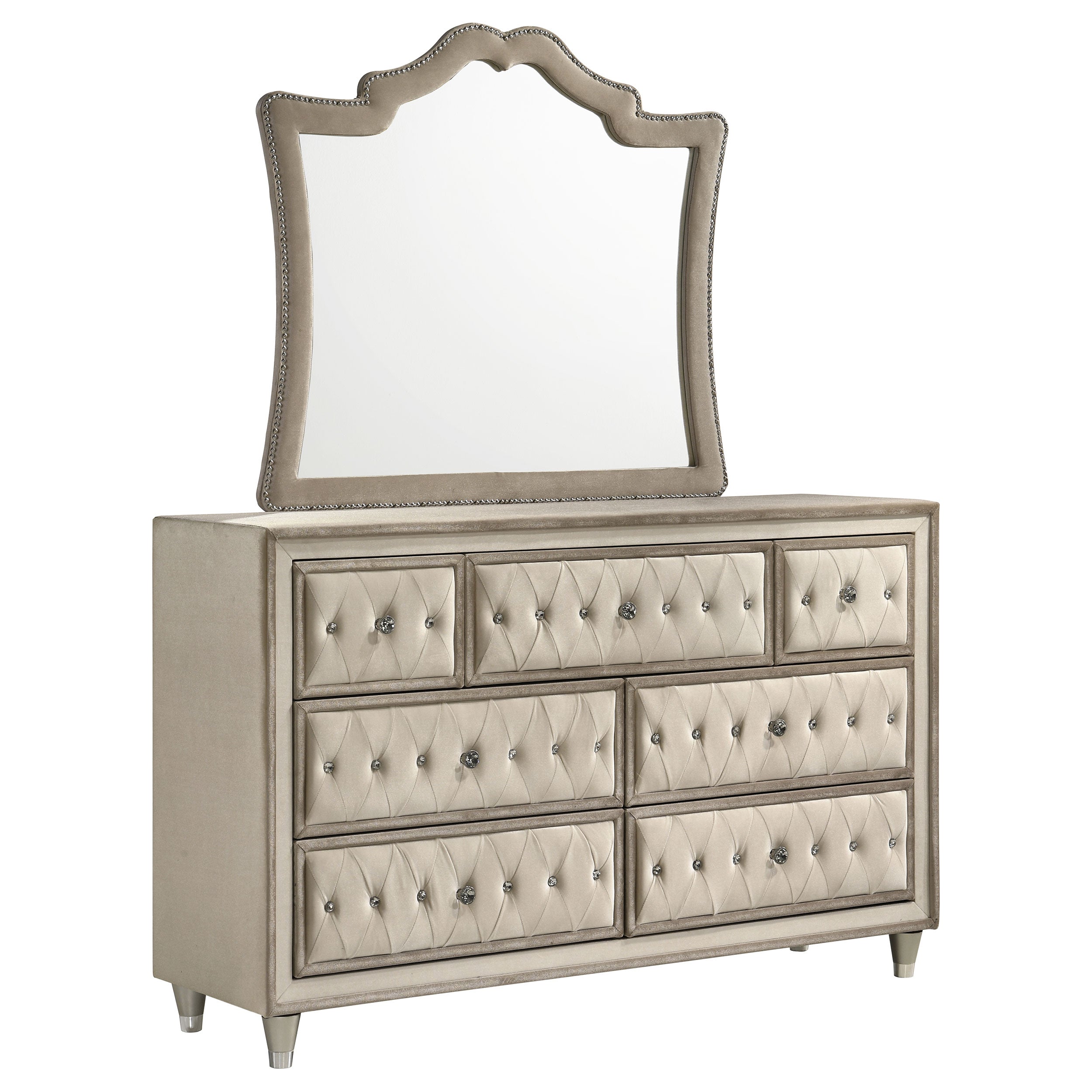 Dar Furniture - Coaster - Antonella 7-drawer Upholstered Dresser with Mirror Ivory - 223523M