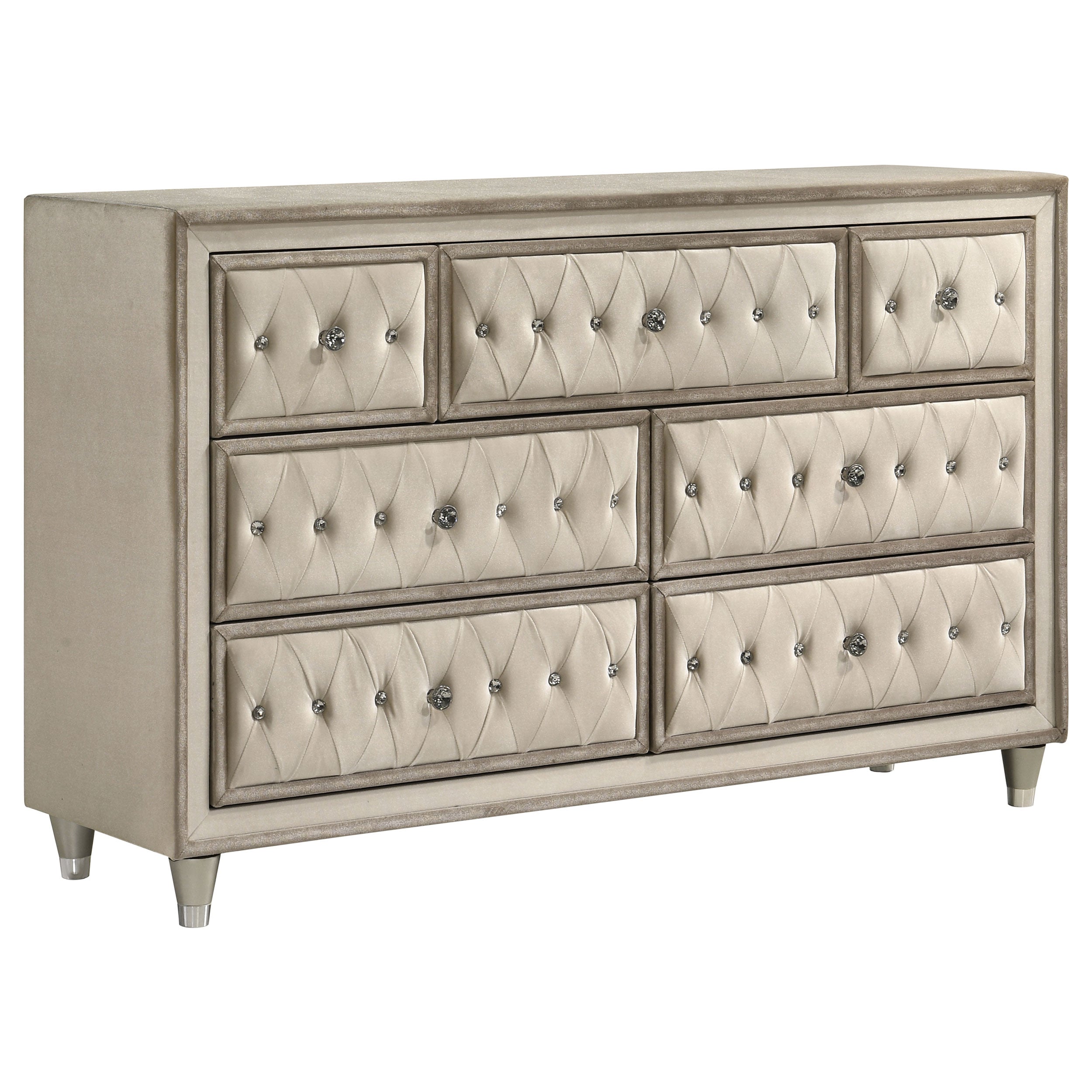 Dar Furniture - Coaster - Antonella 7-drawer Upholstered Dresser Ivory and Camel - 223523