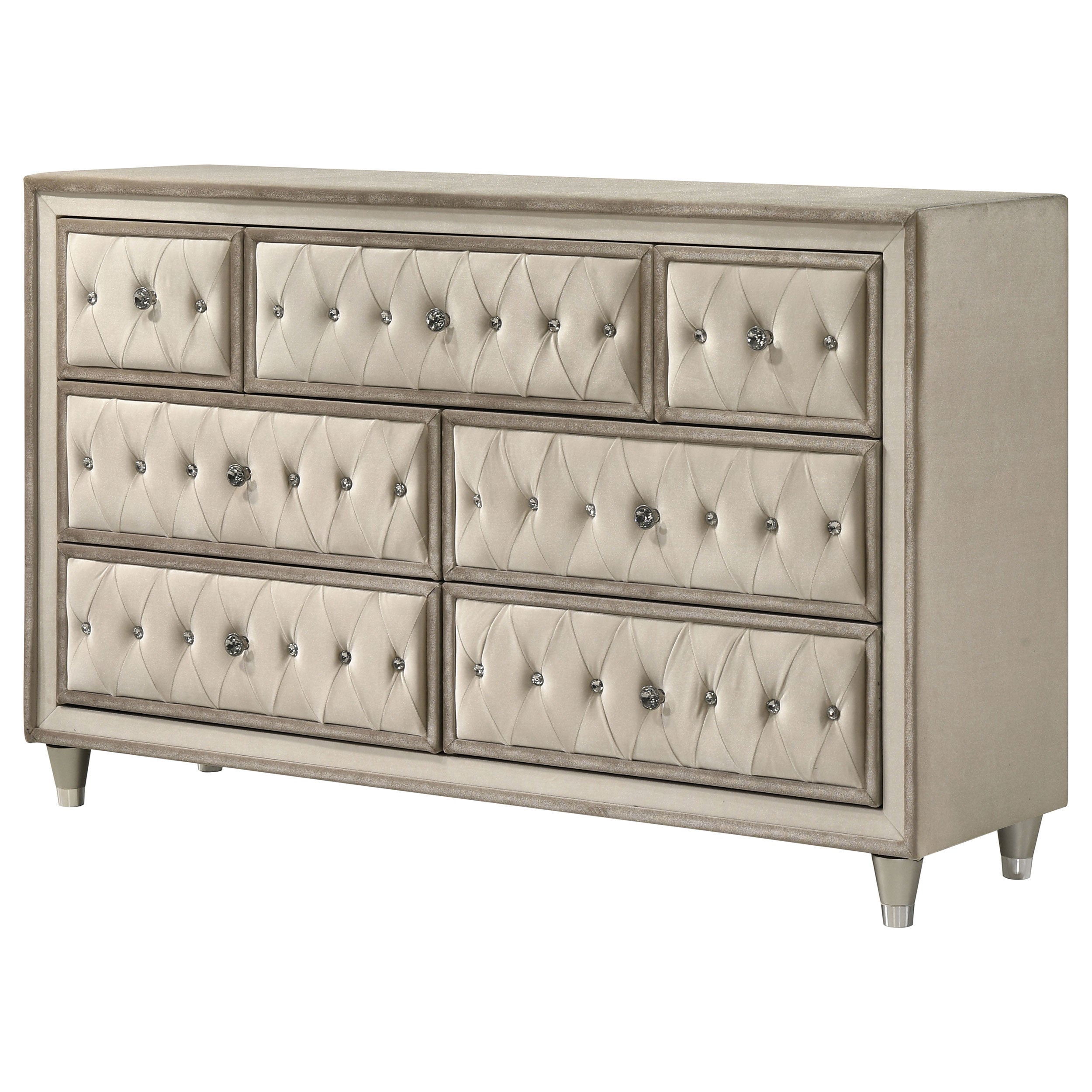 Antonella 7-drawer Upholstered Dresser Ivory and Camel