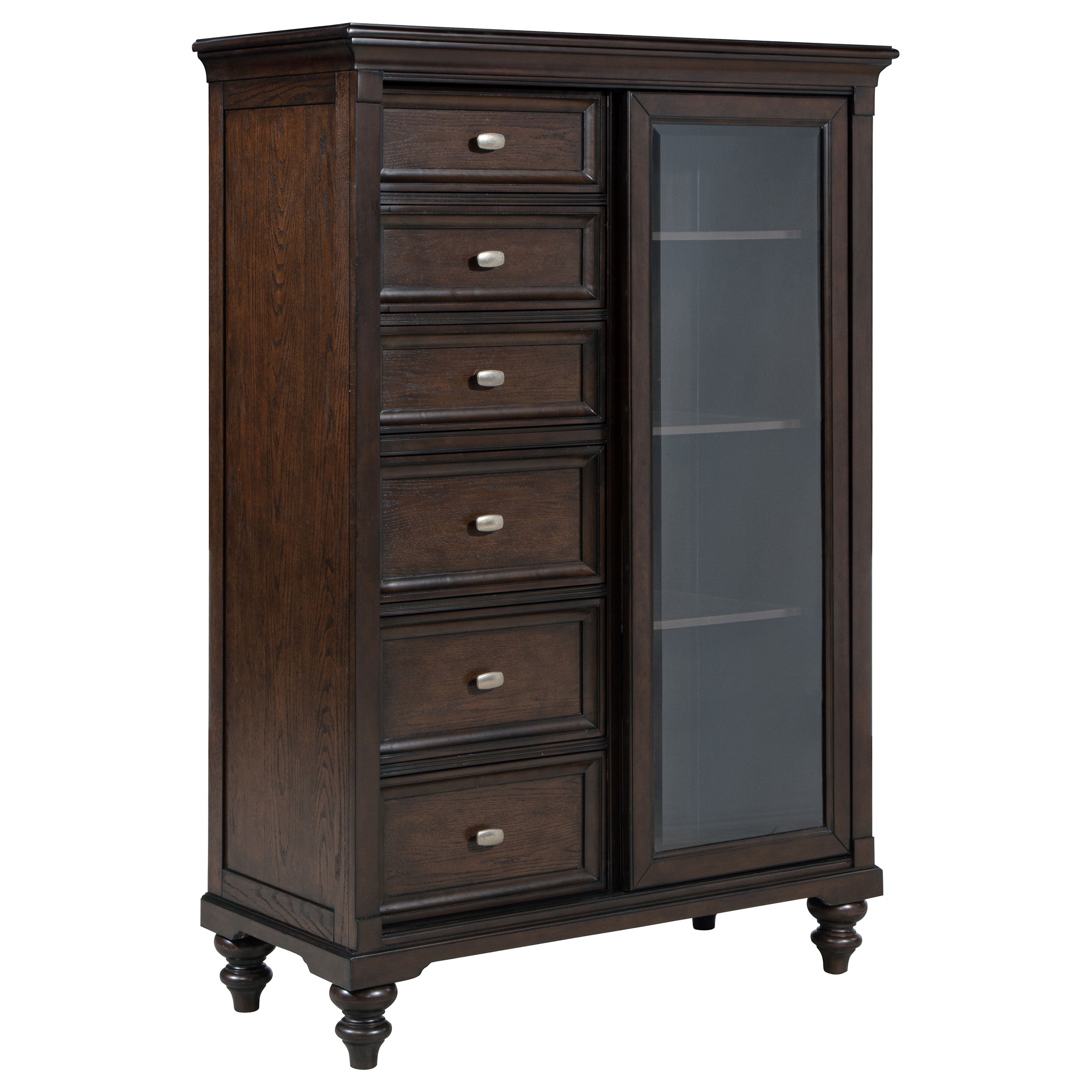 Dar Furniture - Coaster - Andover 6-drawer Tempered Glass Door Chest Dark Oak - 223637