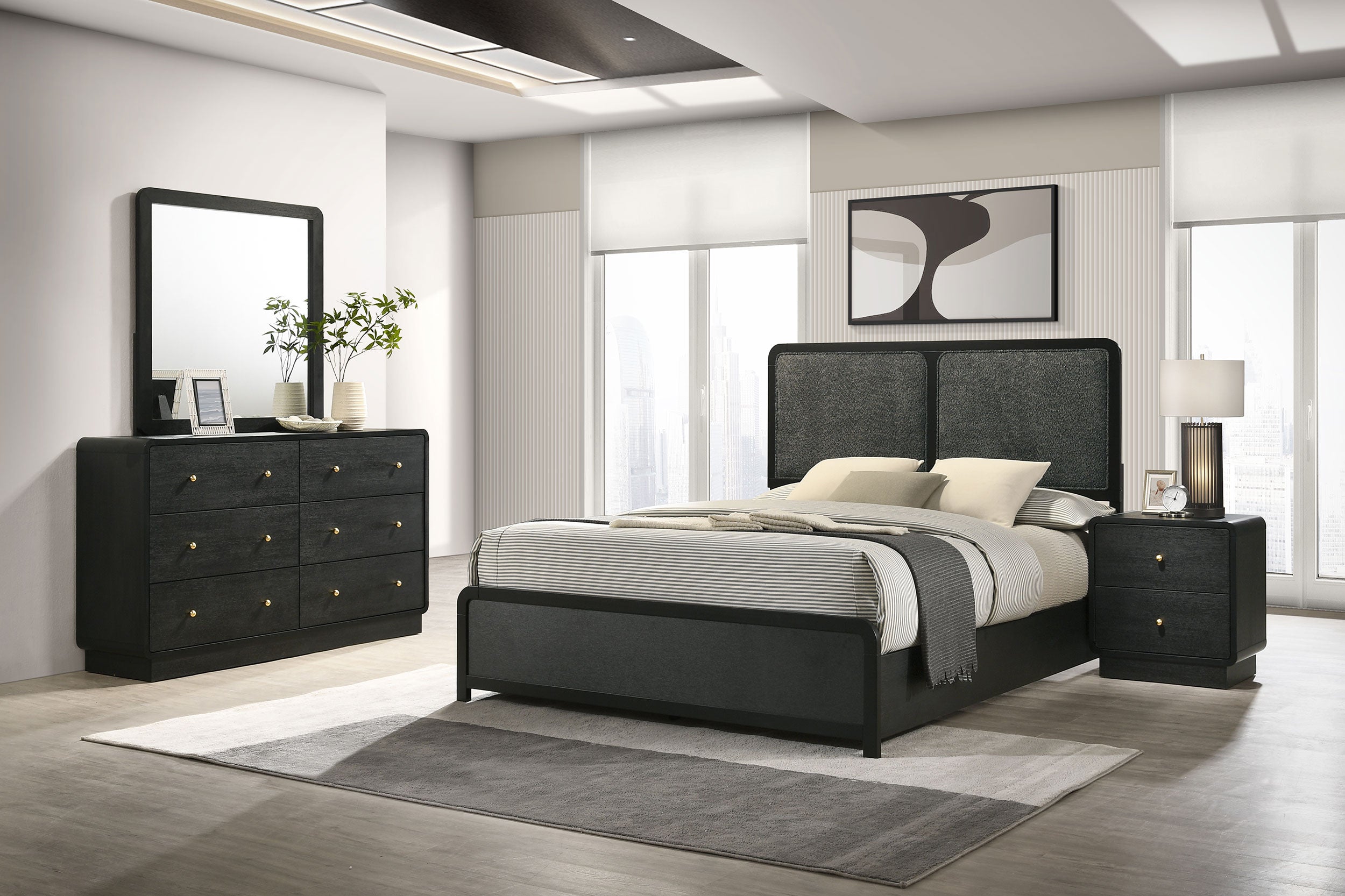 Dar Furniture - Coaster - Cavelle 4-piece Eastern King Bedroom Set Black - 223661KE-S4