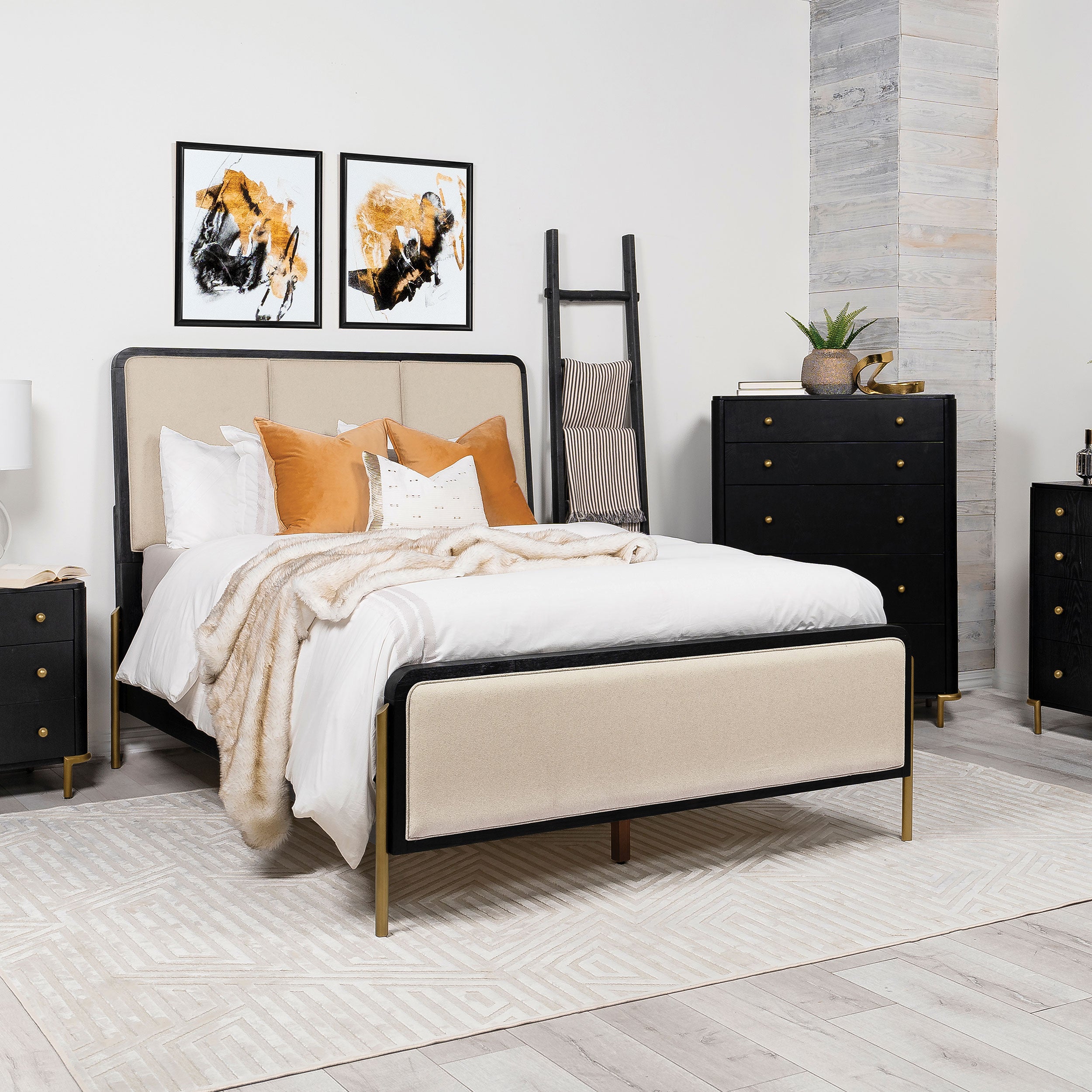 Arini 56-inch Eastern King Panel Bed Cream and Black