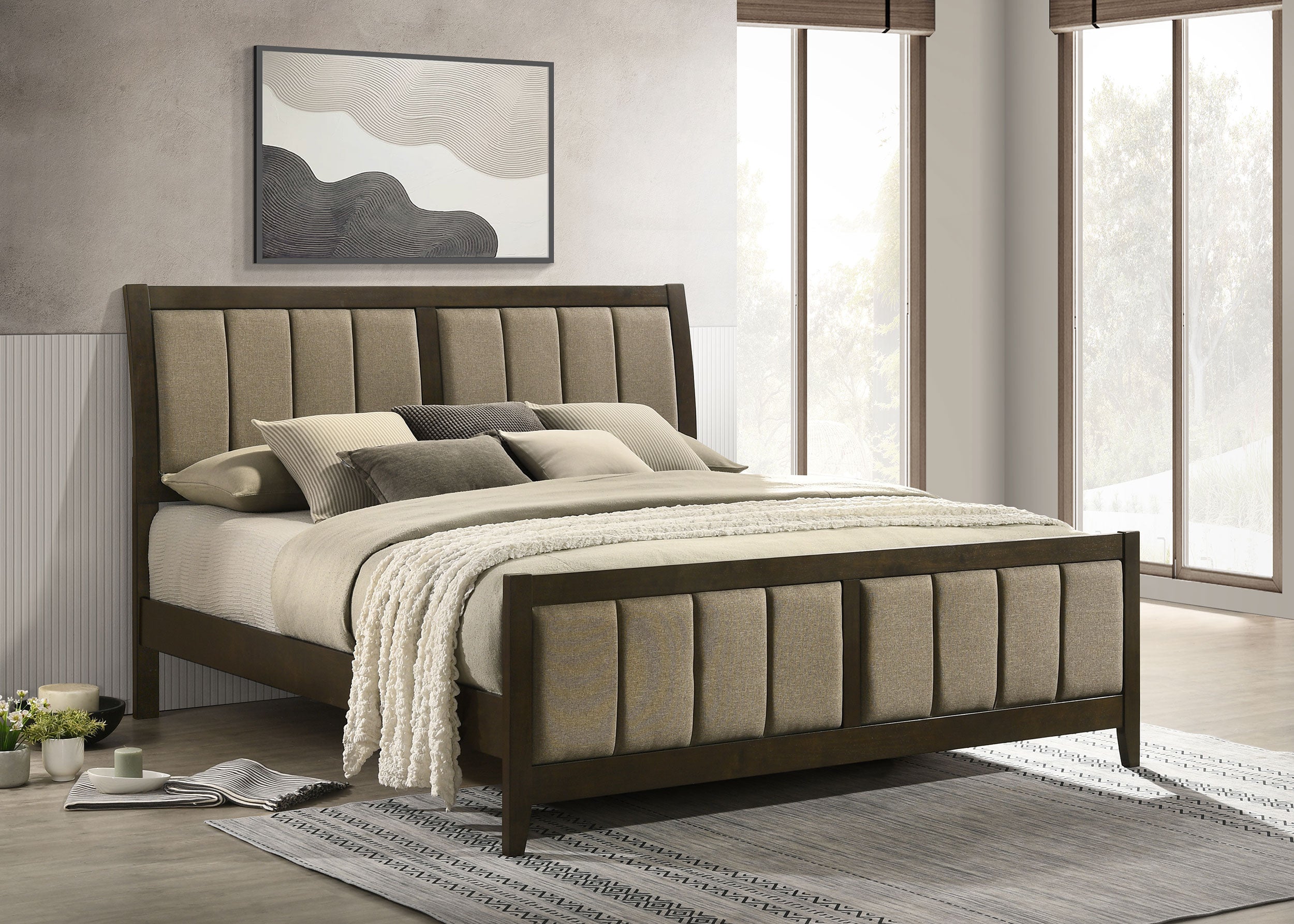 Wilkes 51-inch Upholstered Eastern King Bed Dark Cocoa