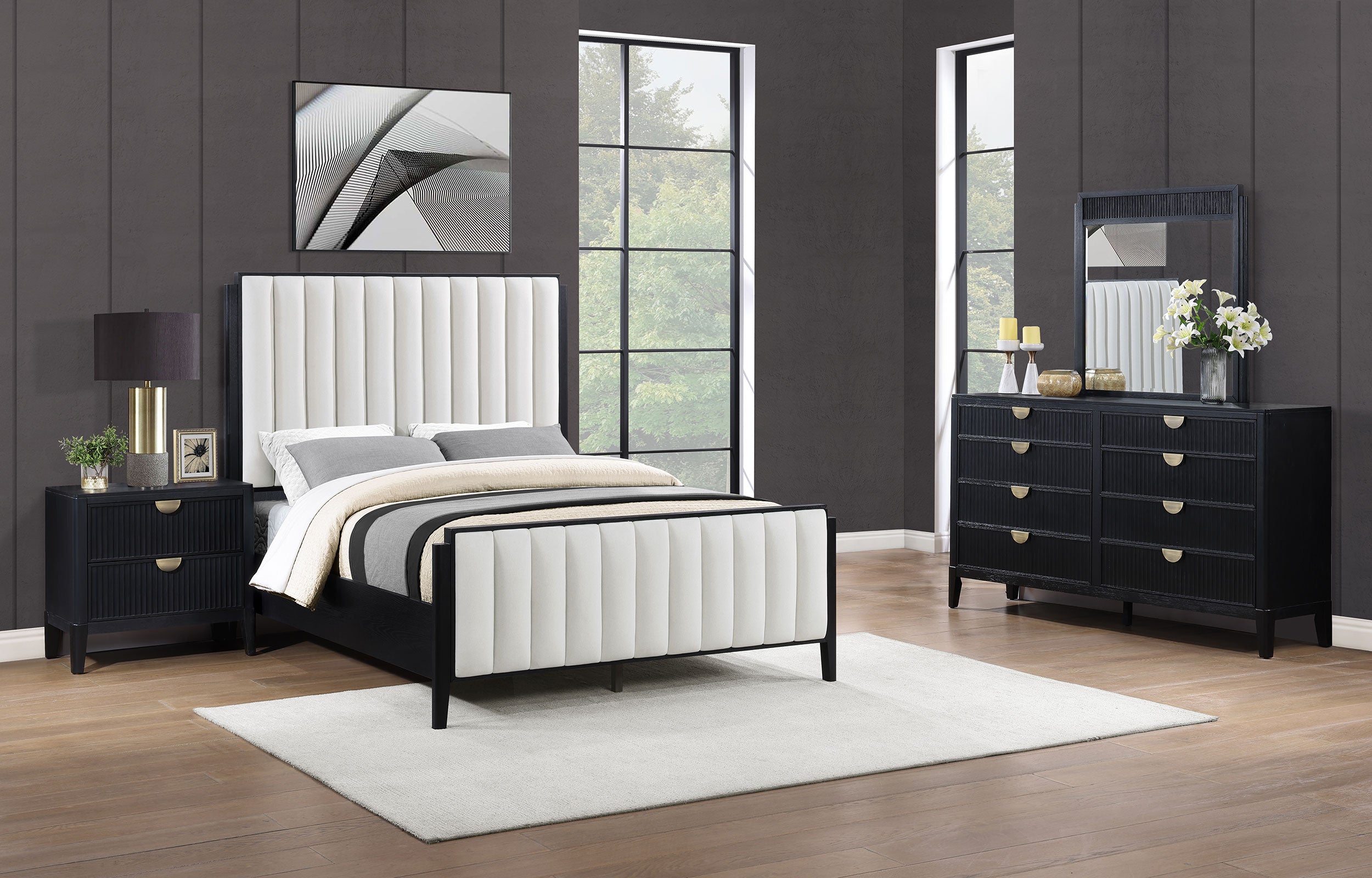 Dar Furniture - Coaster - Brookmead 4-piece Upholstered Eastern King Bedroom Set Black - 224710KE-S4