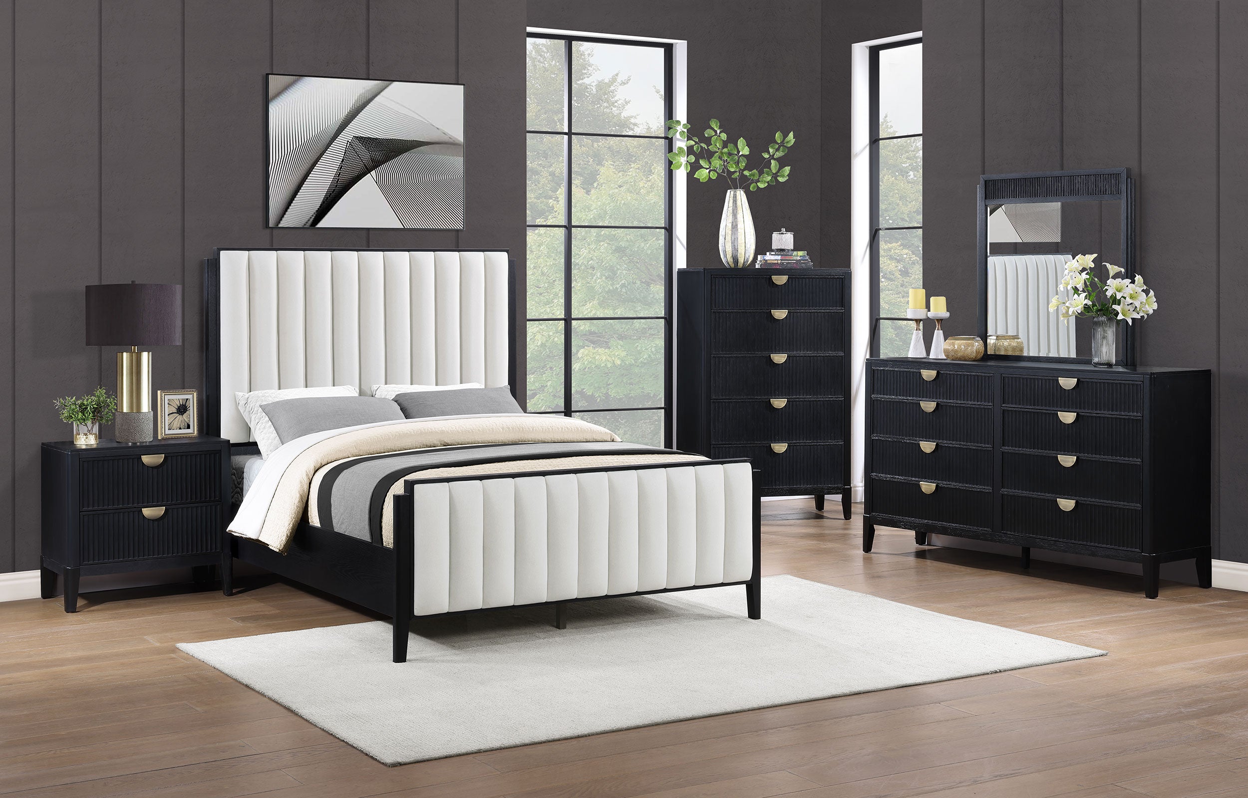 Dar Furniture - Coaster - Brookmead 5-piece Upholstered Cal King Bedroom Set Black - 224710KW-S5