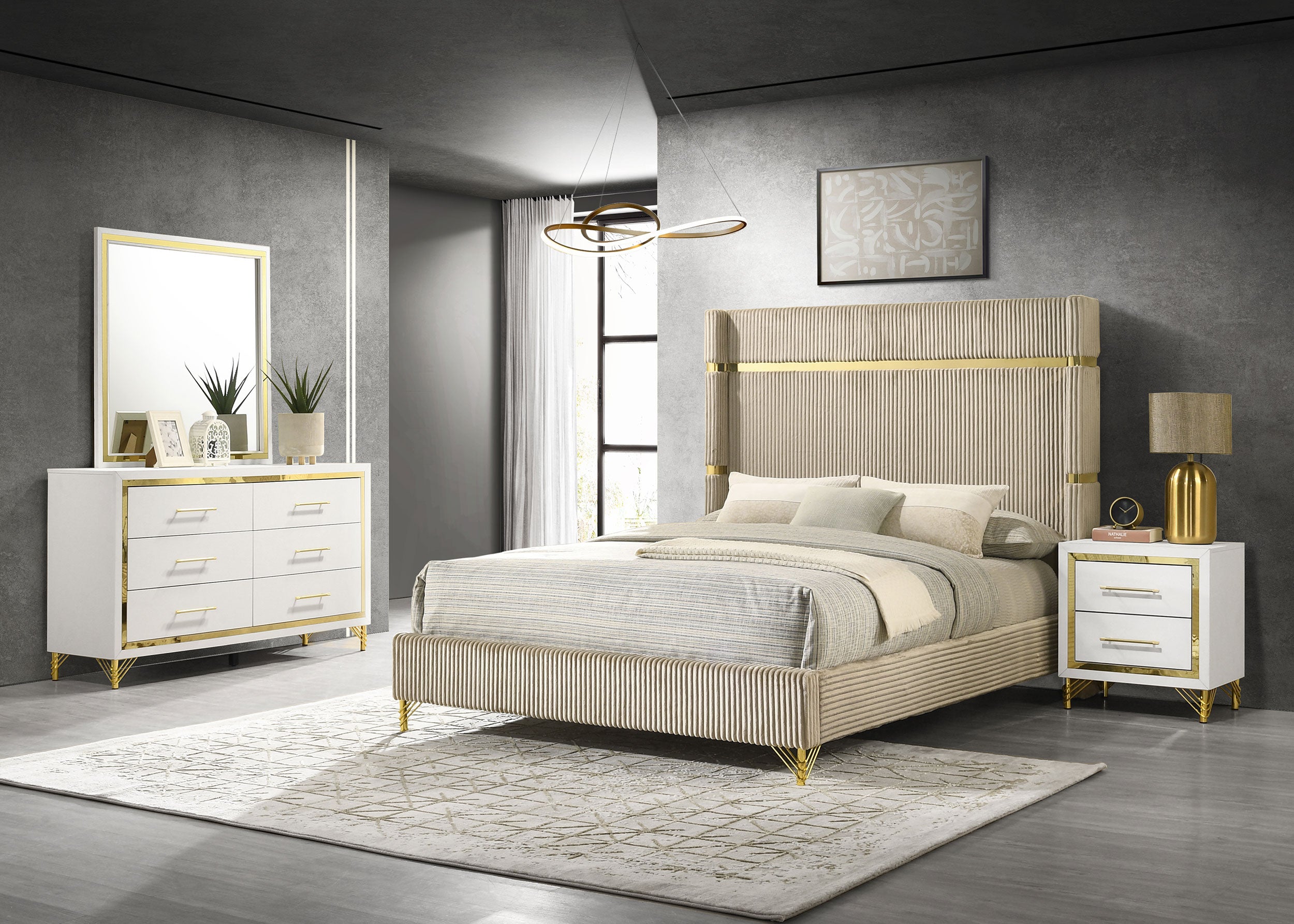 Dar Furniture - Coaster - Lucia 4-piece Eastern King Bedroom Set Beige and White - 224731KE-S4