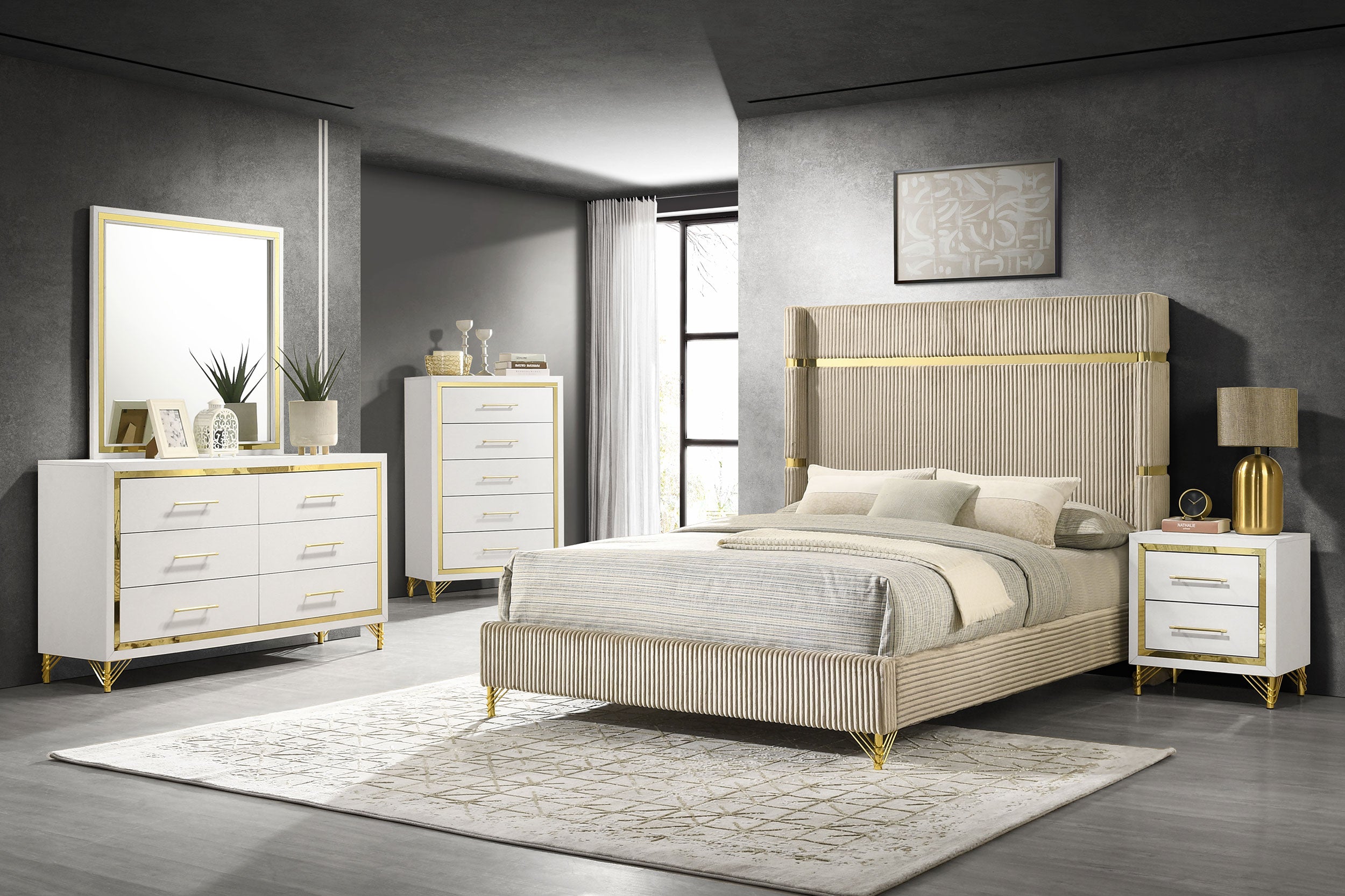 Dar Furniture - Coaster - Lucia 5-piece Queen Bedroom Set Beige and White - 224731Q-S5