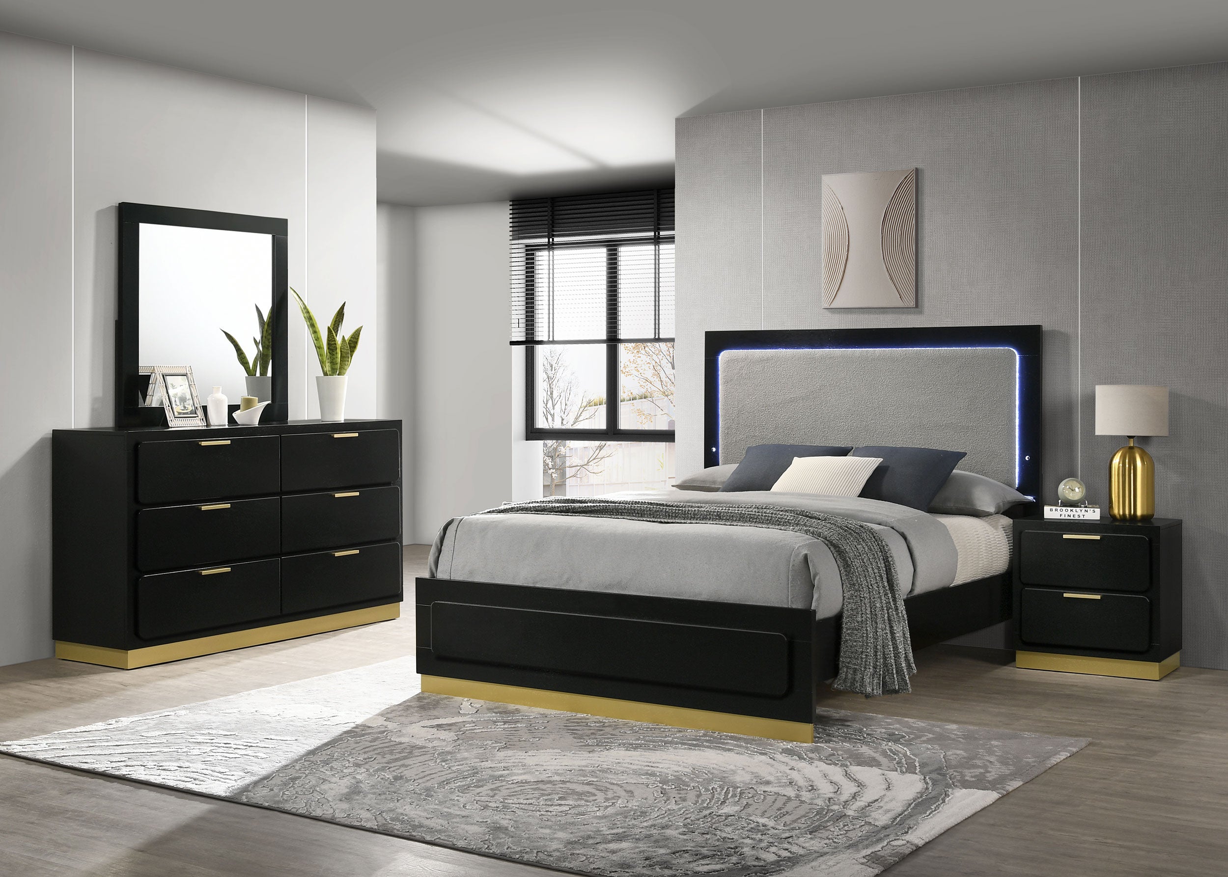 Dar Furniture - Coaster - Caraway 4-piece California King Bedroom Set Black - 224781KW-S4