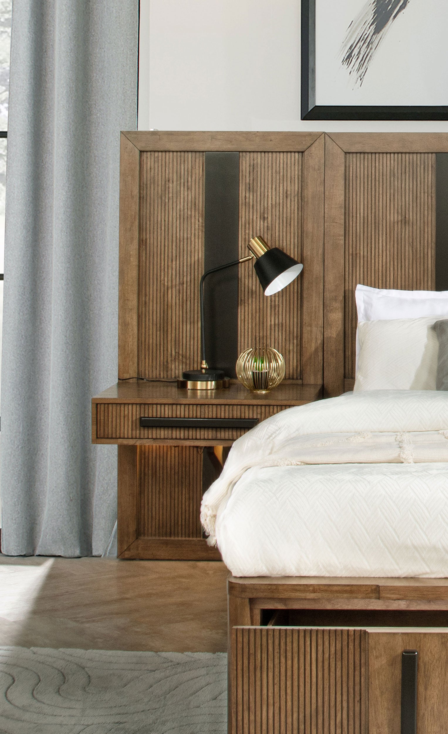 Terrace Eastern King Wall Panel Storage Bed Ash Brown