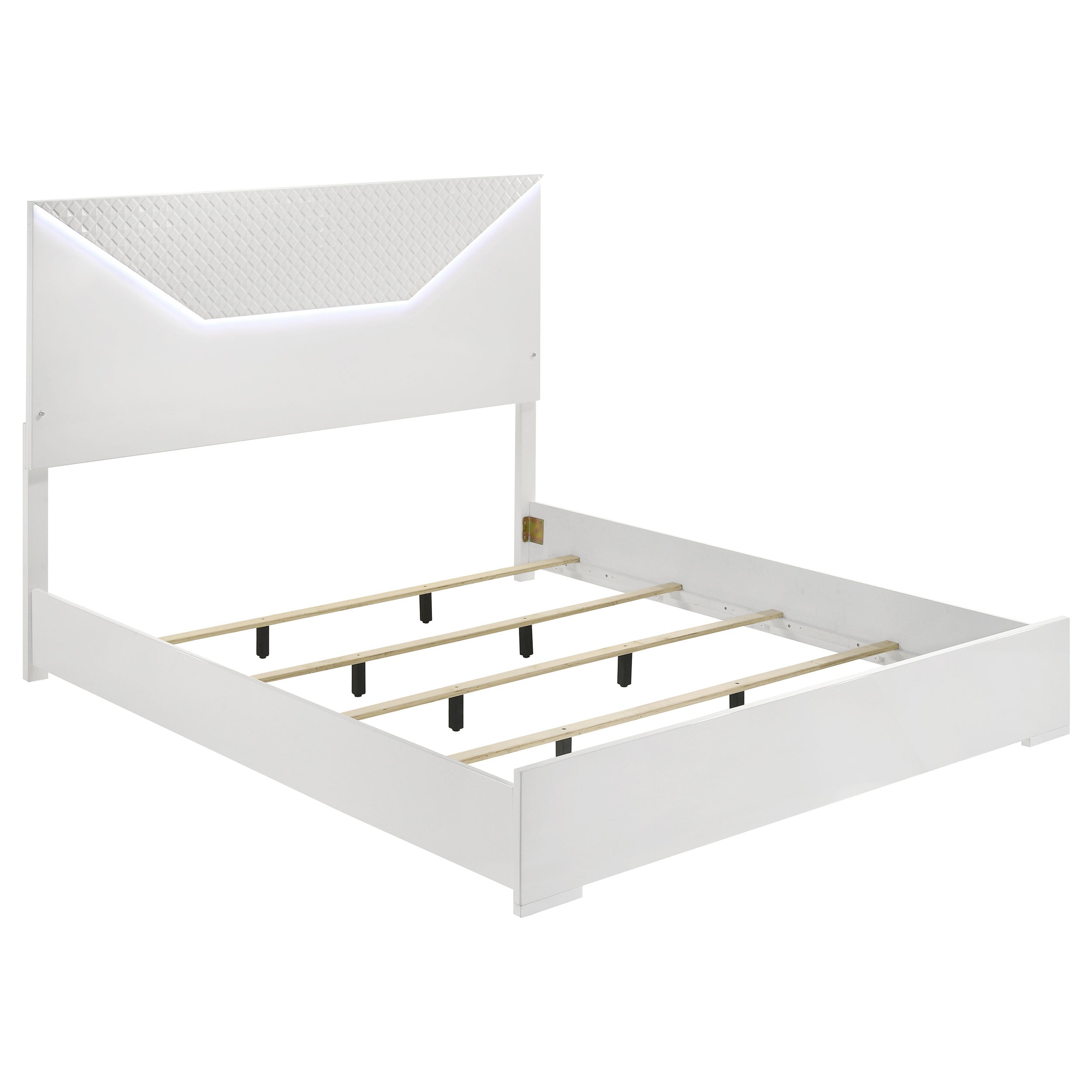 Dar Furniture - Coaster - Ives Eastern King Panel Bed LED Headboard White High Gloss - 224941KE
