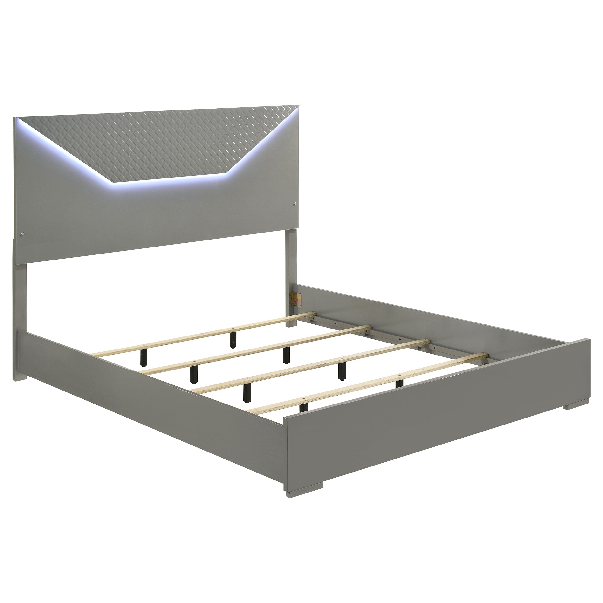 Dar Furniture - Coaster - Ives Eastern King Panel Bed LED Headboard Grey High Gloss - 224971KE