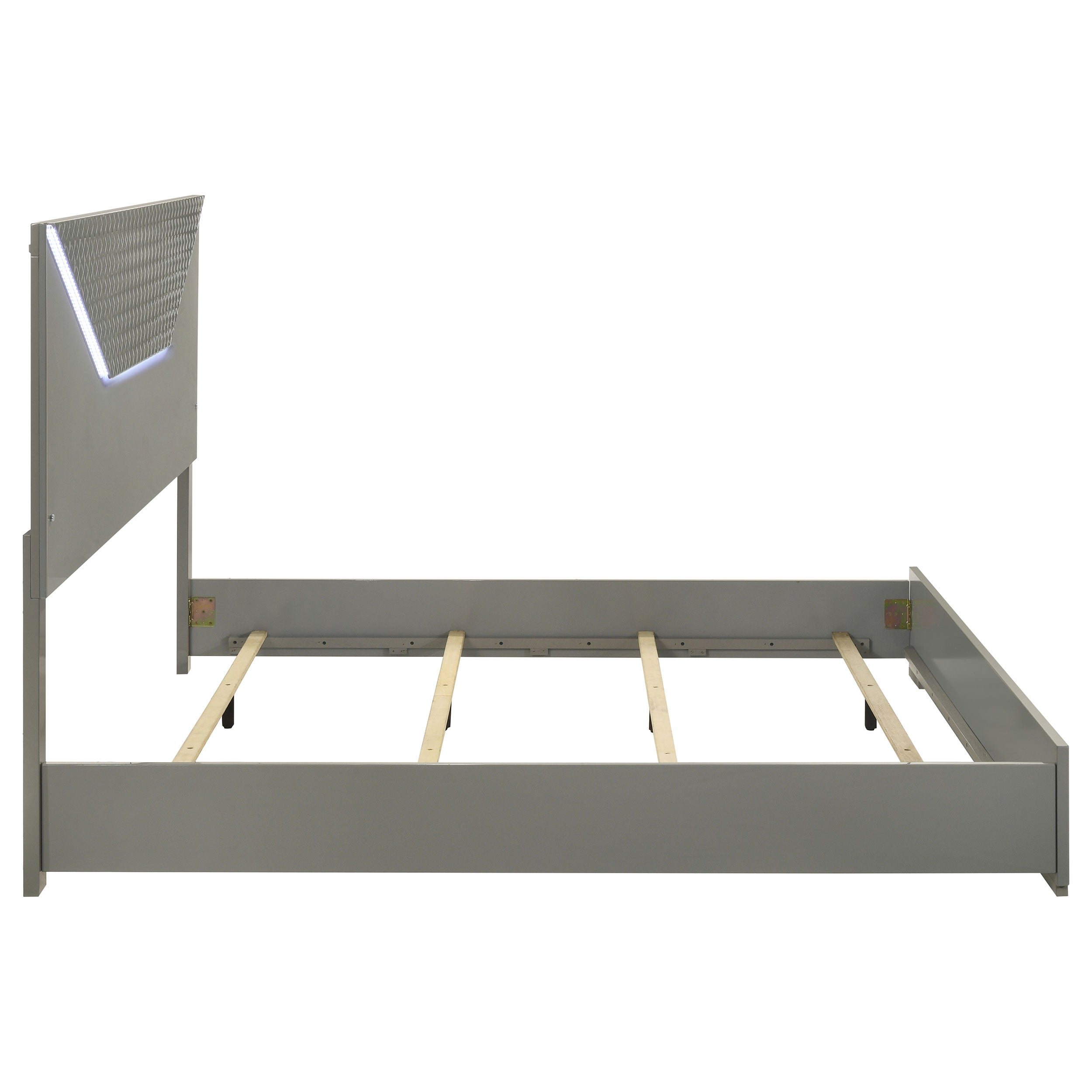 Ives Eastern King Panel Bed LED Headboard Grey High Gloss