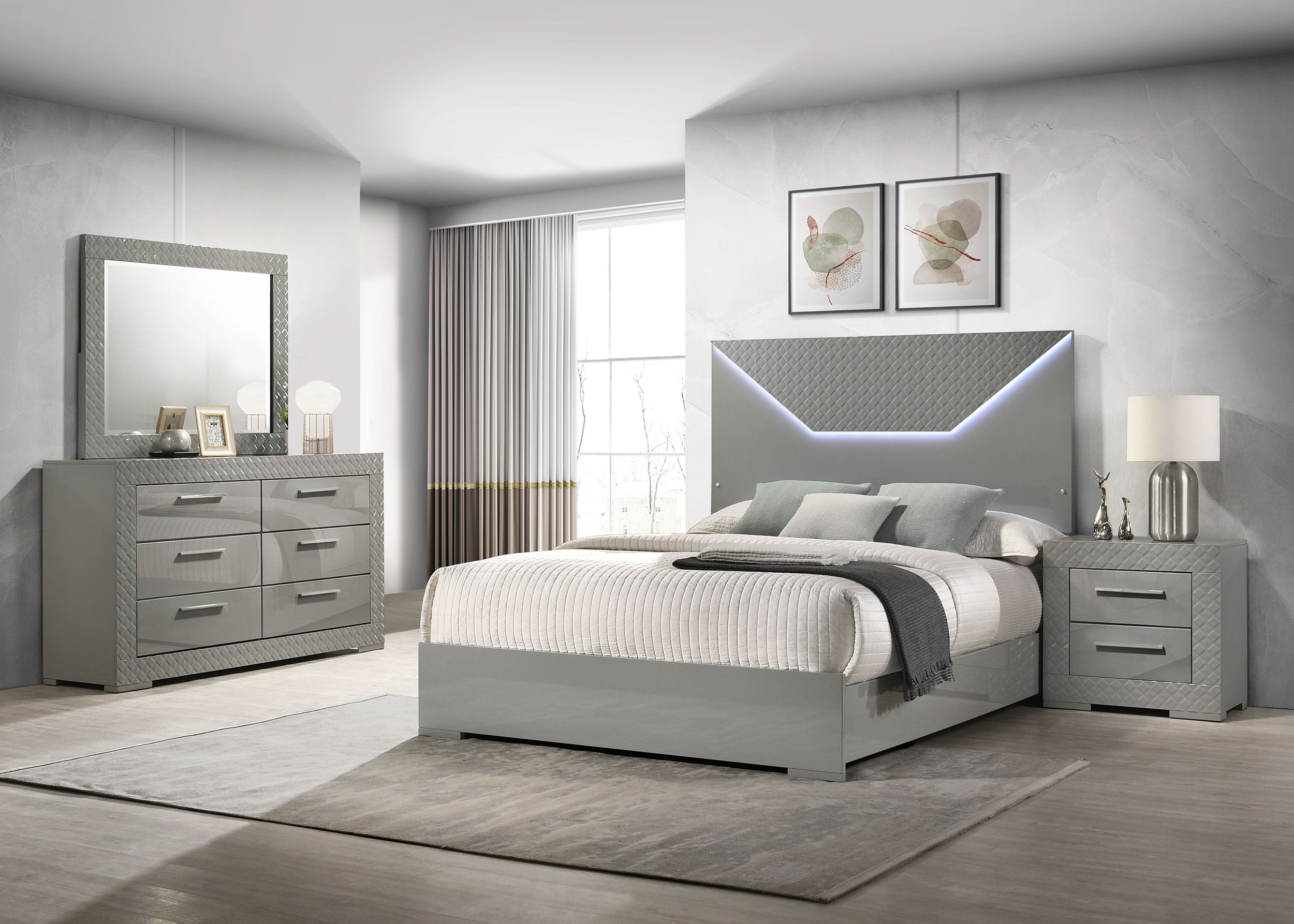 Dar Furniture - Coaster - Ives 4-piece Queen Bedroom Set Grey High Gloss - 224971Q-S4