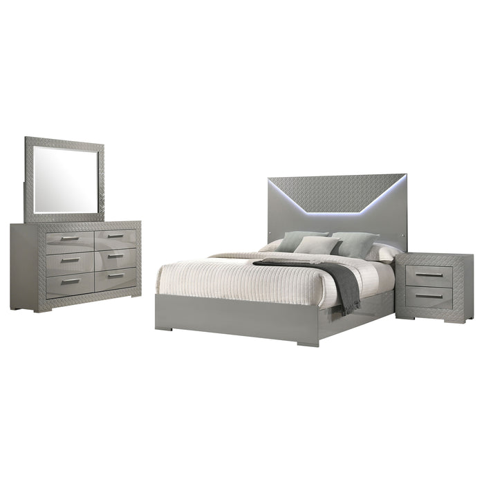 Ives 4-piece Queen Bedroom Set Grey High Gloss