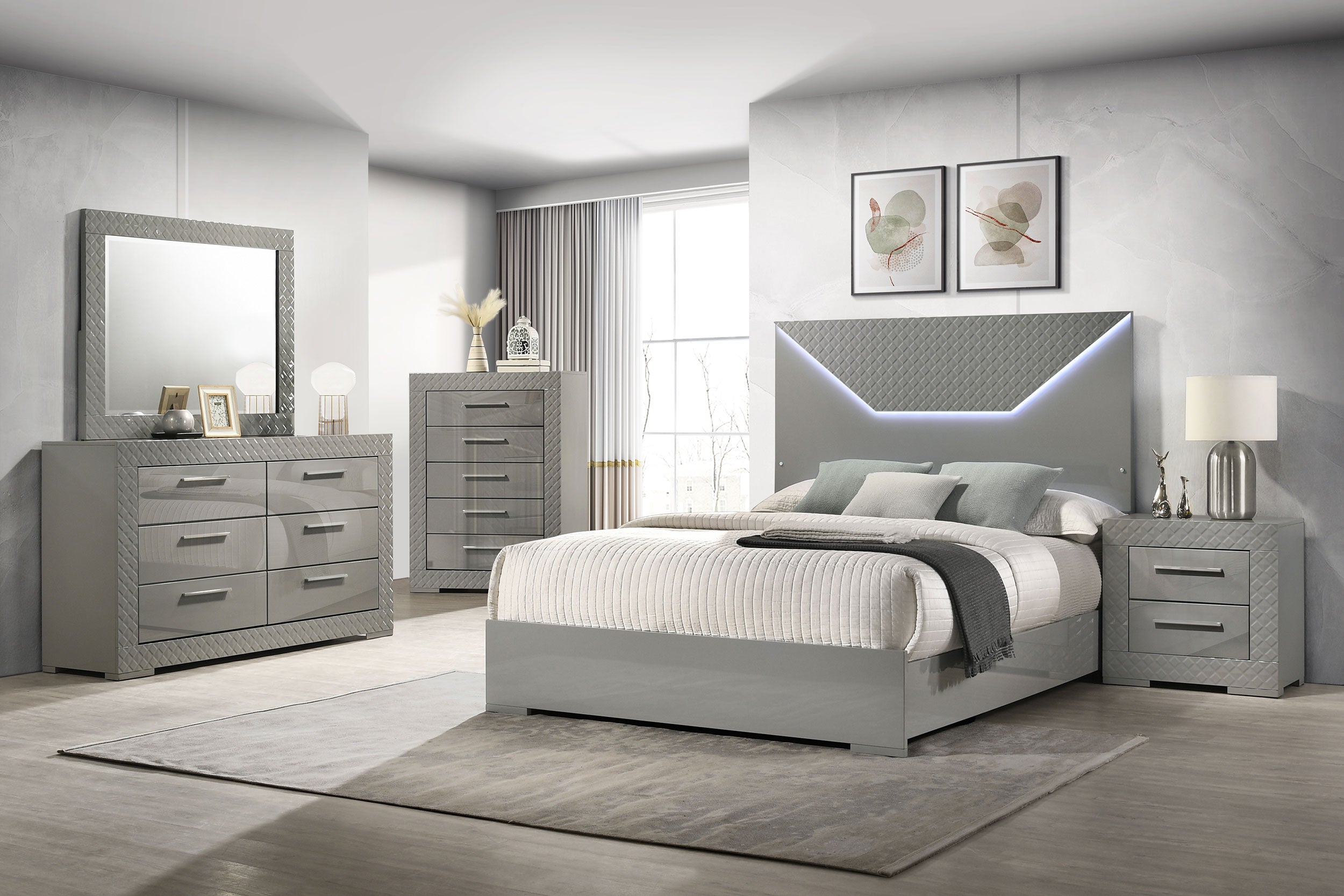 Dar Furniture - Coaster - Ives 5-piece Queen Bedroom Set Grey High Gloss - 224971Q-S5