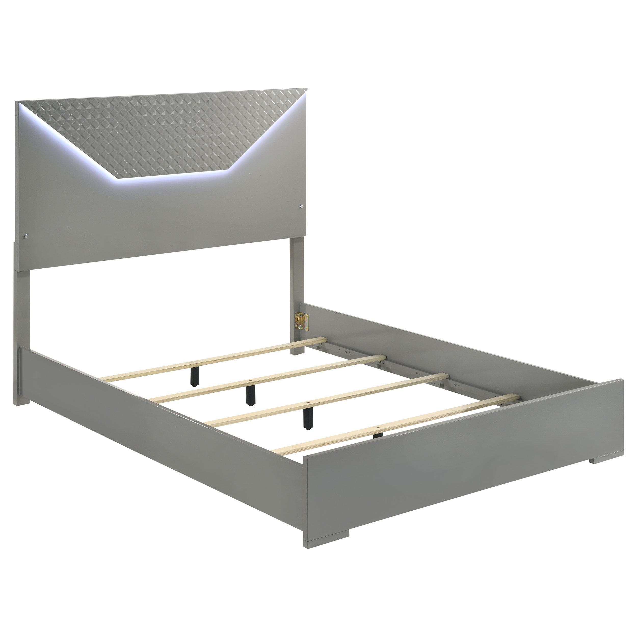 Dar Furniture - Coaster - Ives Queen Panel Bed LED Headboard Grey High Gloss - 224971Q