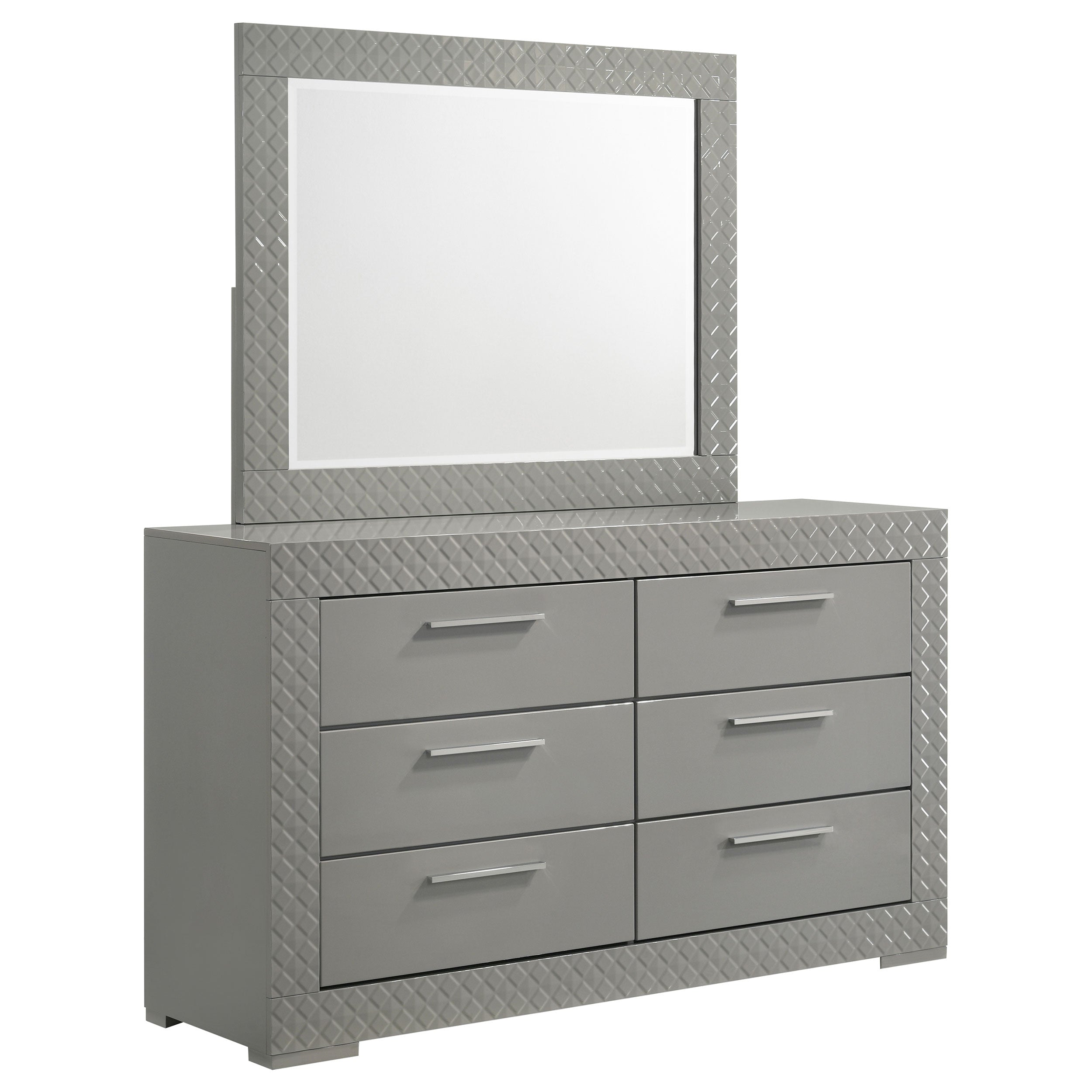 Dar Furniture - Coaster - Ives 6-drawer Dresser and Mirror Grey High Gloss - 224973M
