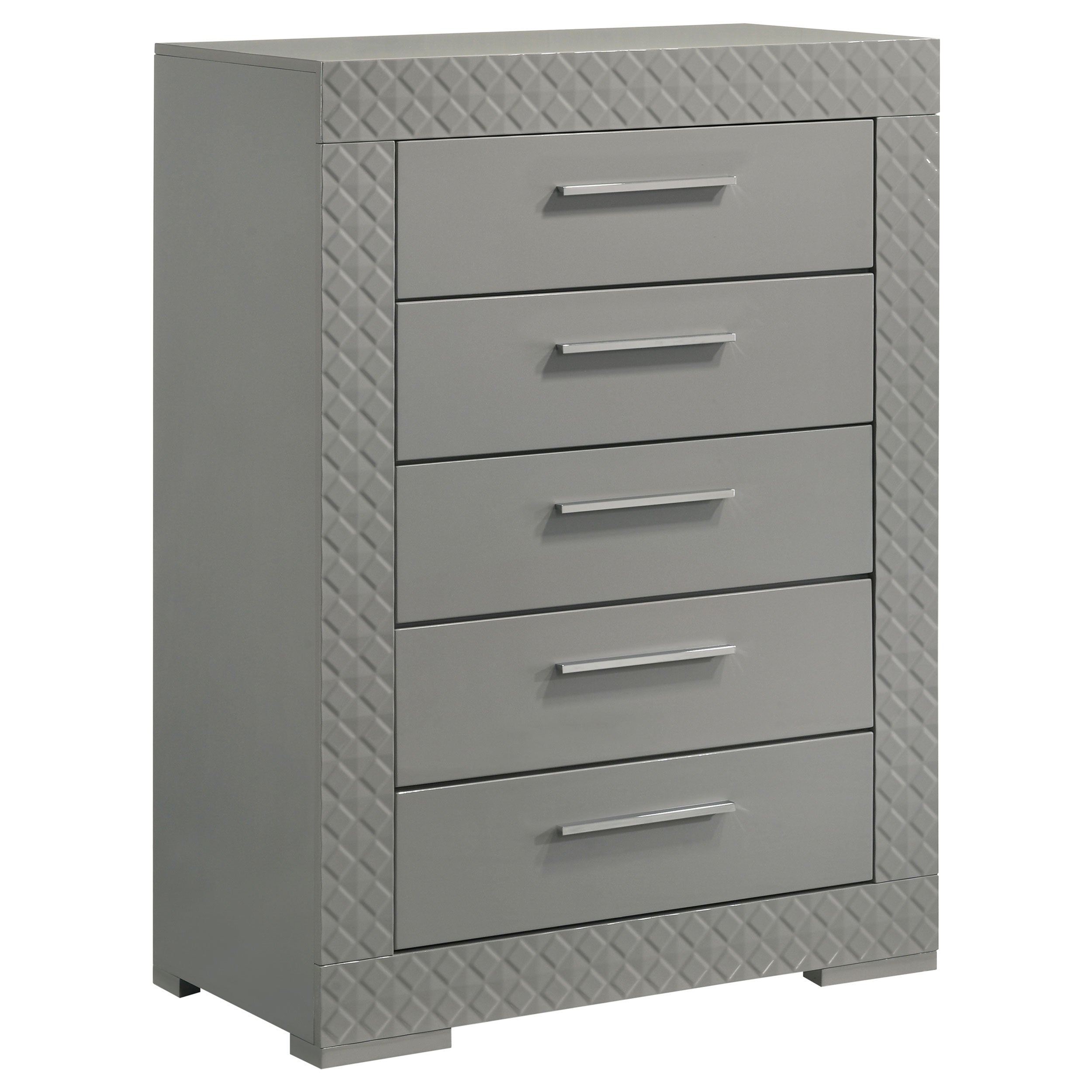 Dar Furniture - Coaster - Ives 5-drawer Bedroom Chest of Drawers Grey High Gloss - 224975