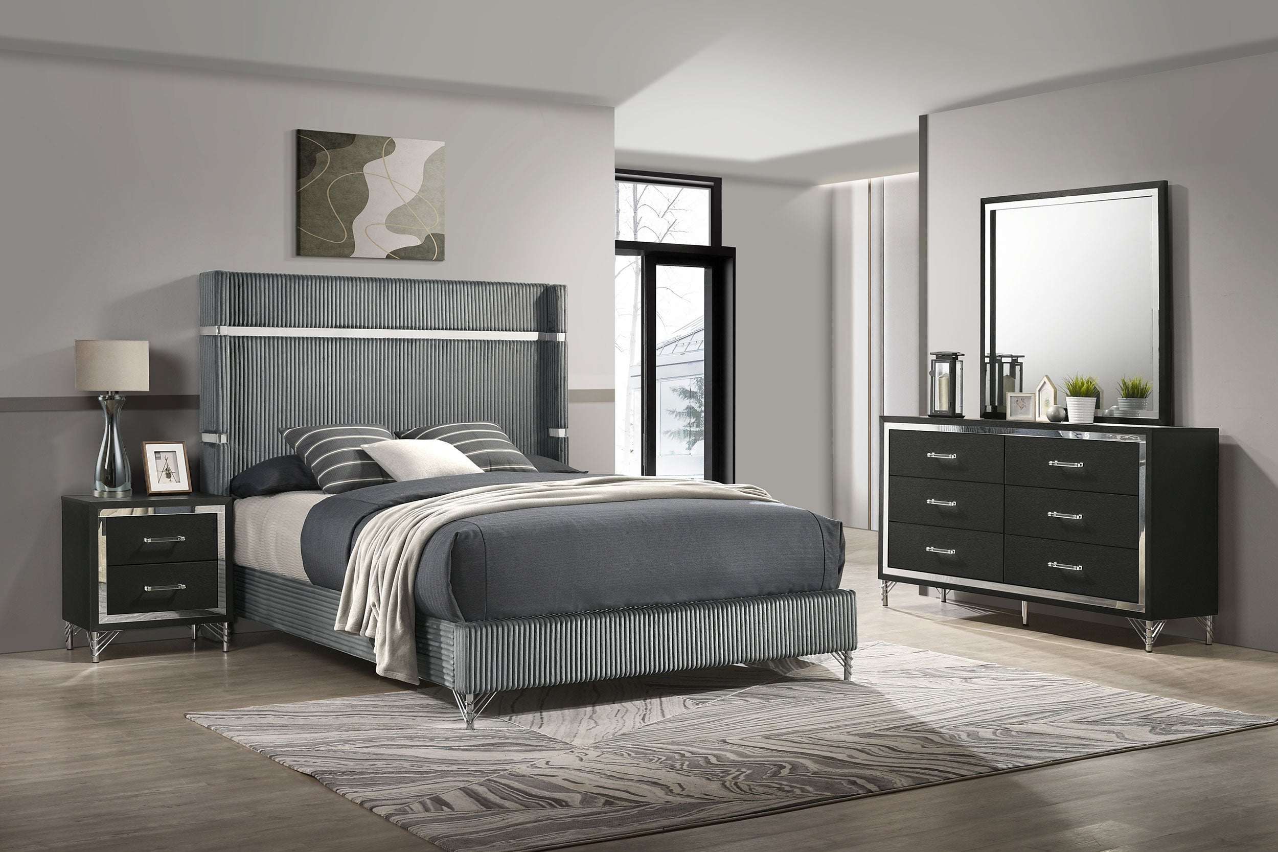 Dar Furniture - Coaster - Lucia 4-piece Eastern King Bedroom Set Grey and Black - 224991KE-S4