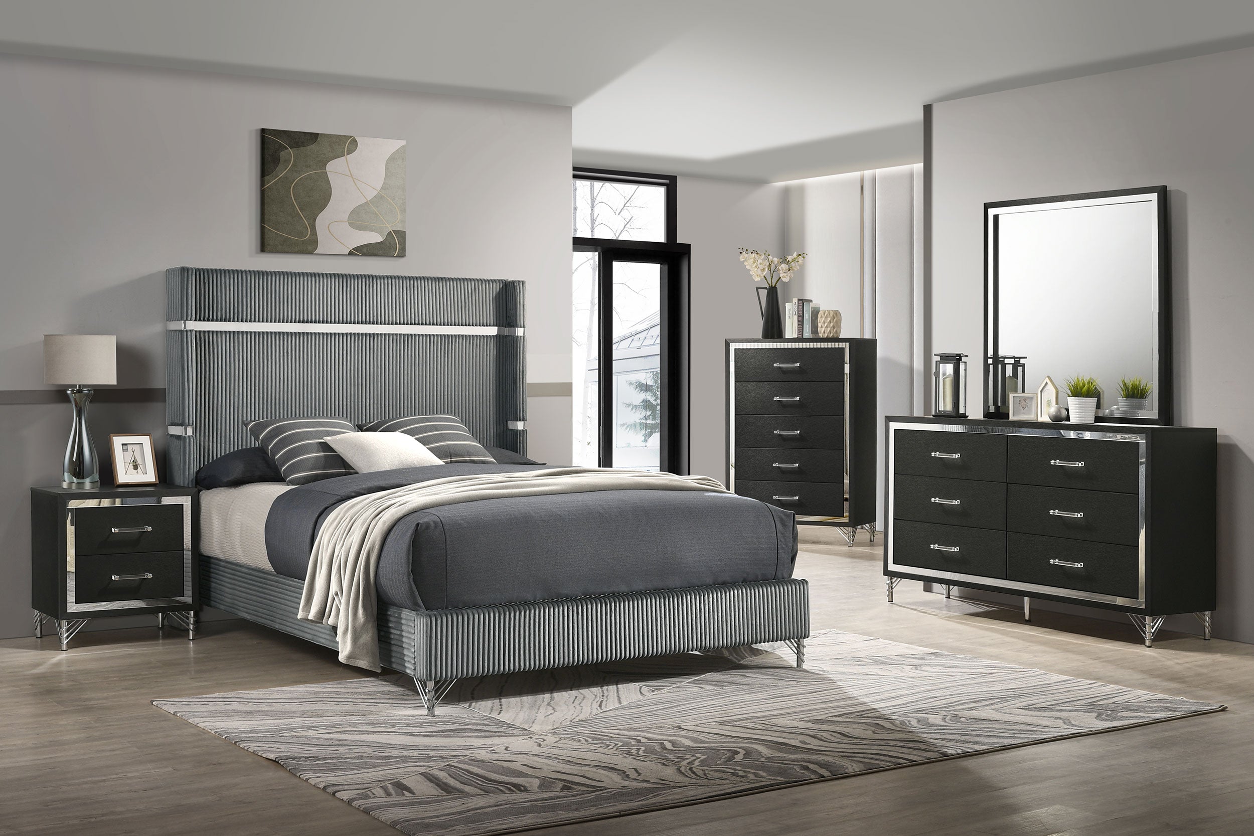 Dar Furniture - Coaster - Lucia 5-piece Eastern King Bedroom Set Grey and Black - 224991KE-S5