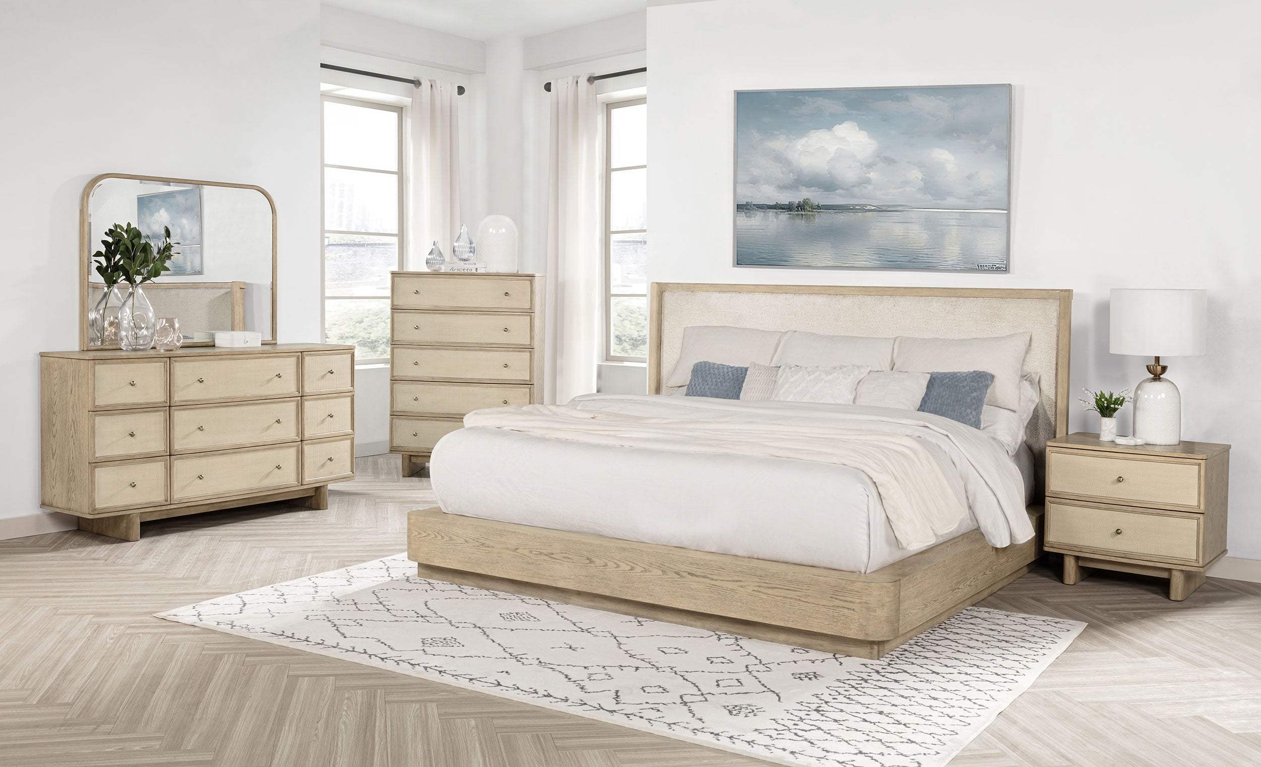 Kailani 52-inch Eastern King Wingback Bed Beige Oak