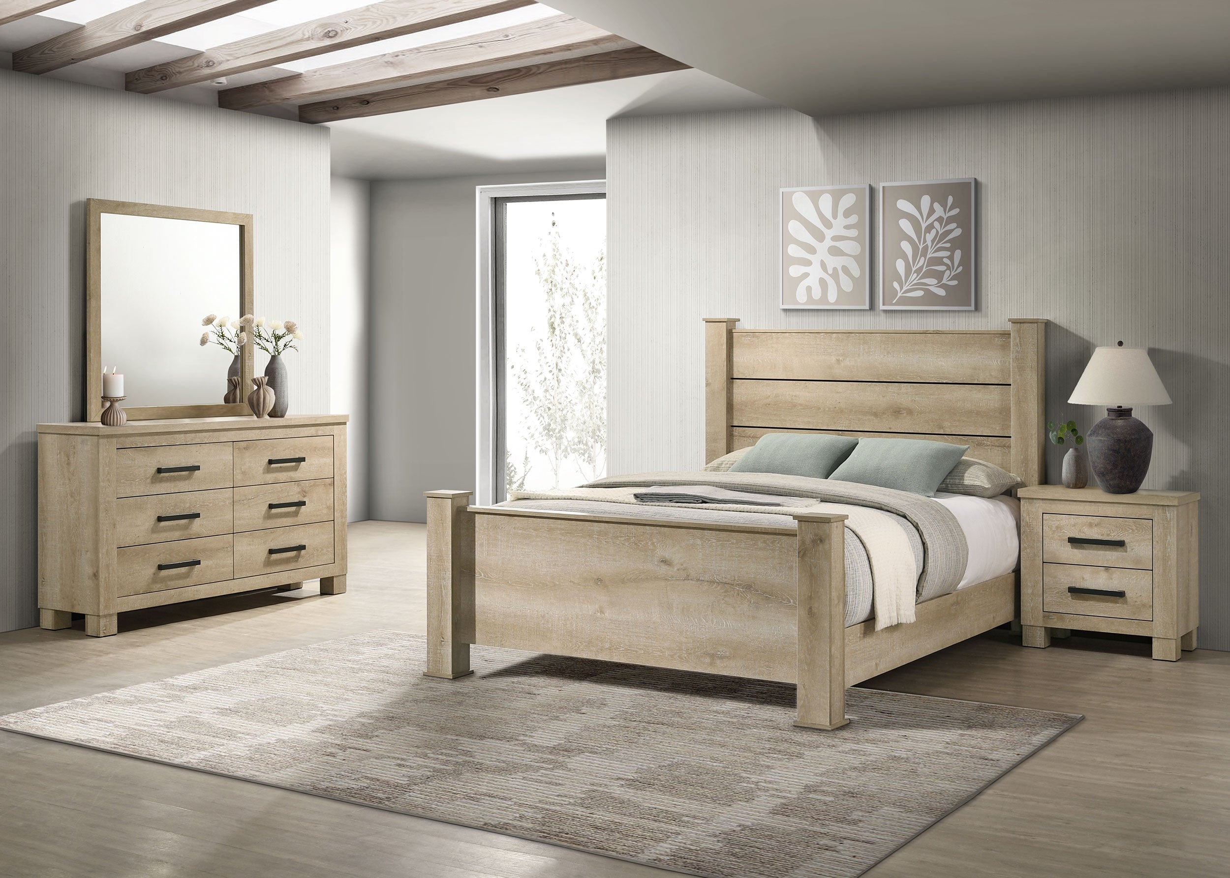 Dar Furniture - Coaster - Oakglen 4-piece Eastern King Bedroom Set Weathered Oak - 225101KE-S4