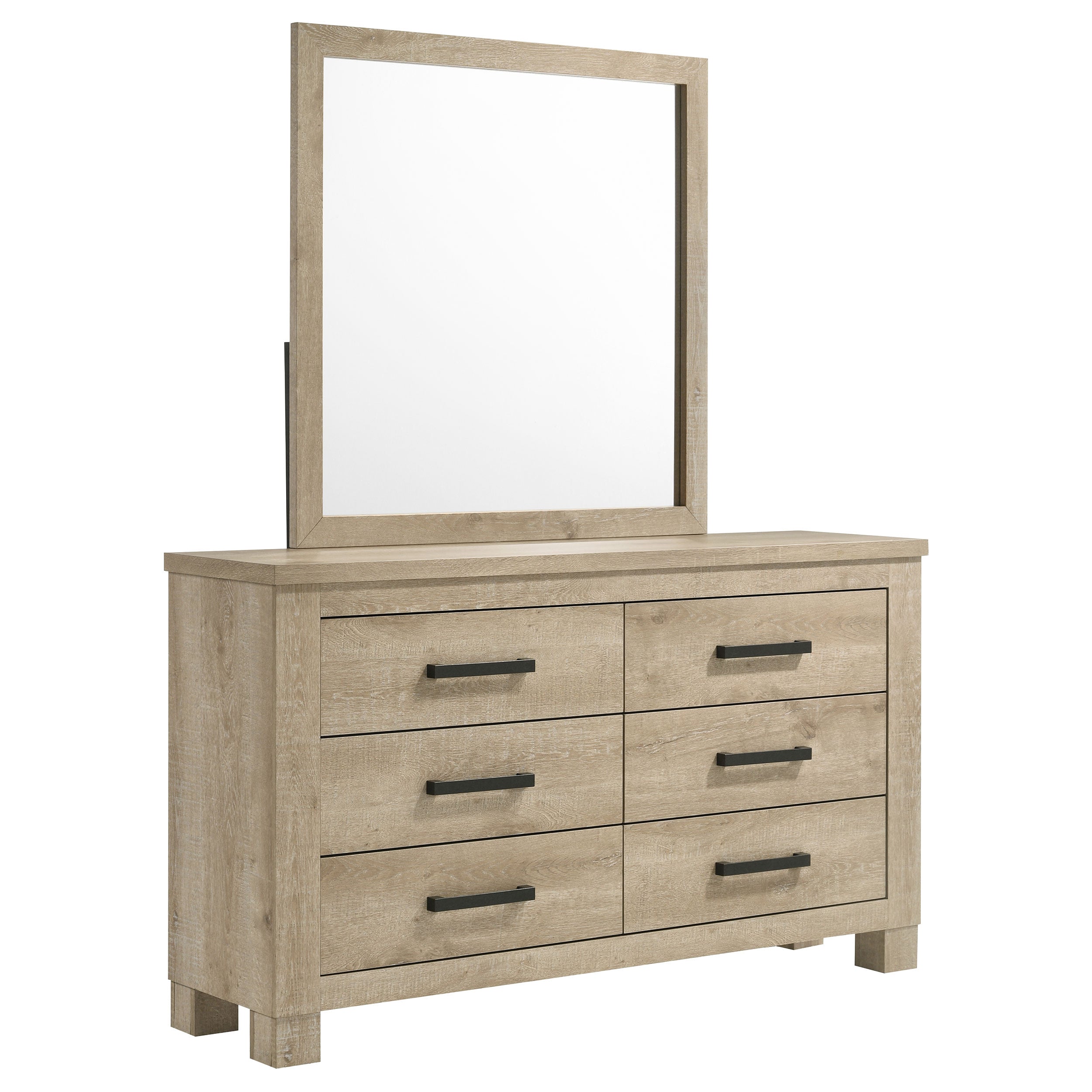 Dar Furniture - Coaster - Oakglen 6-drawer Bedroom Dresser and Mirror Weathered Oak - 225103M