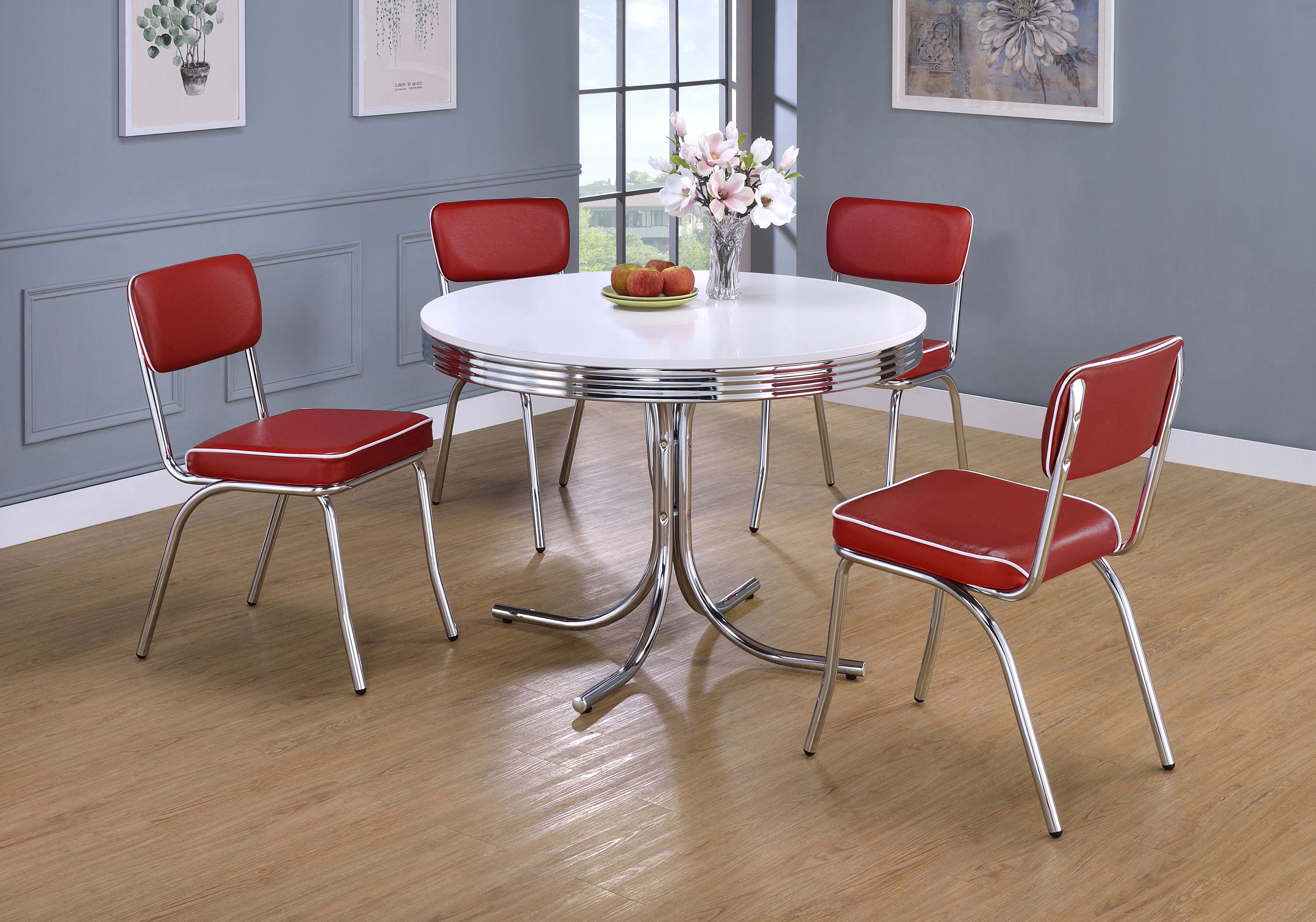 Dar Furniture - Coaster - Retro 5-piece Round Dining Table Set White and Red - 2388-S5R