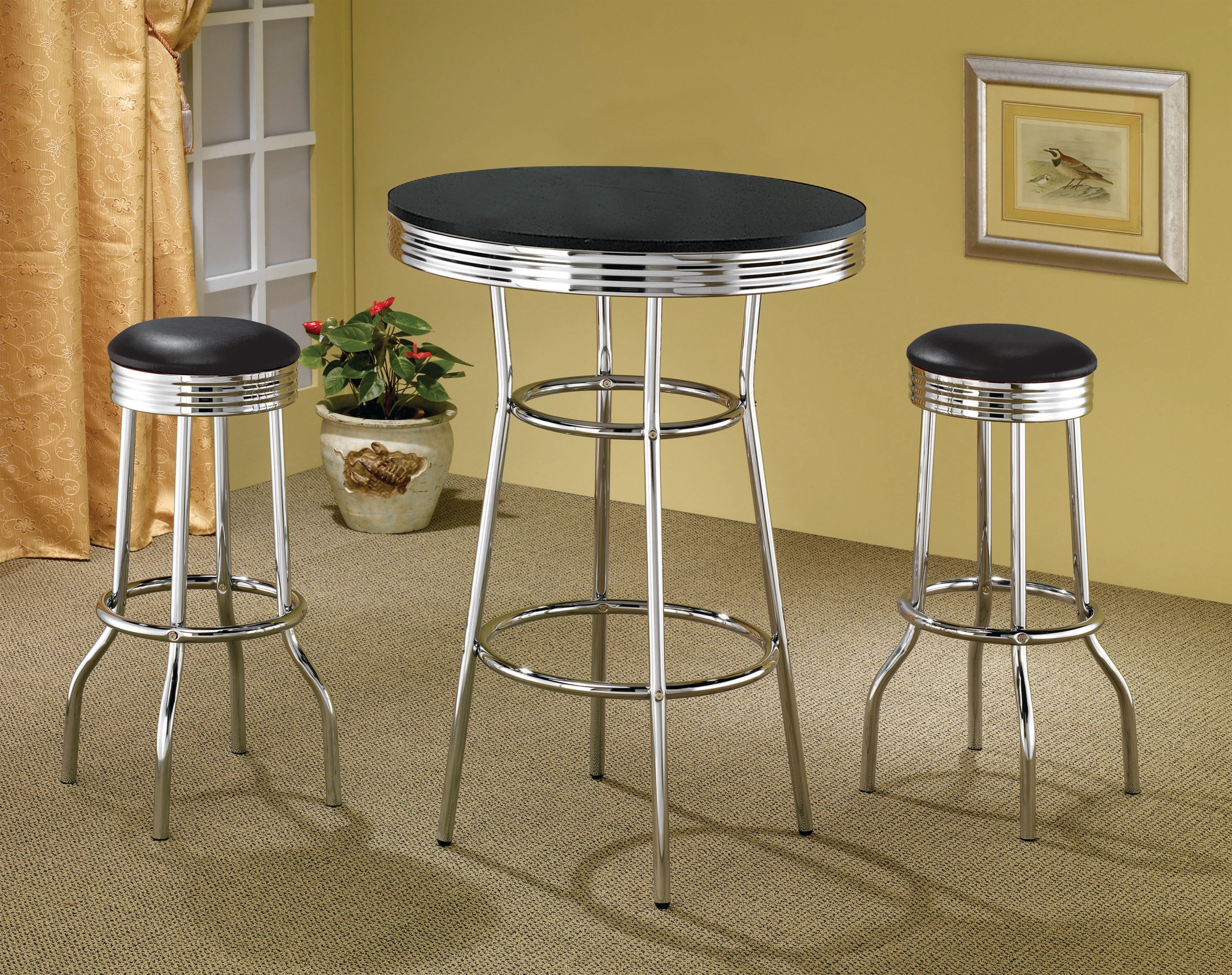 Dar Furniture - Coaster - Retro 3-piece Round 1950s Bistro Pub Bar Table Set Black - 2405-S3