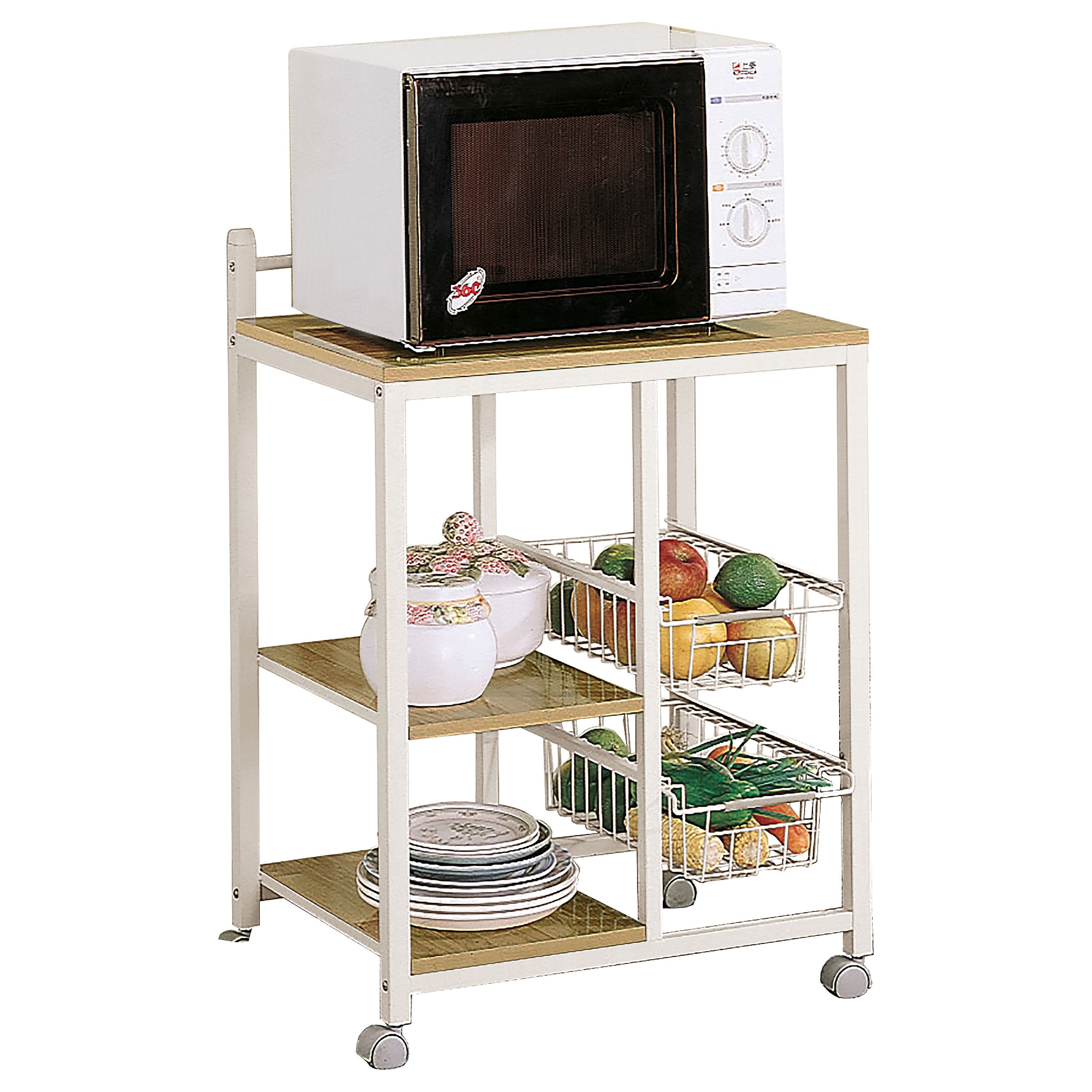 Dar Furniture - Coaster - Kelvin 2-shelf Mobile Kitchen Cart Natural Brown and White - 2506