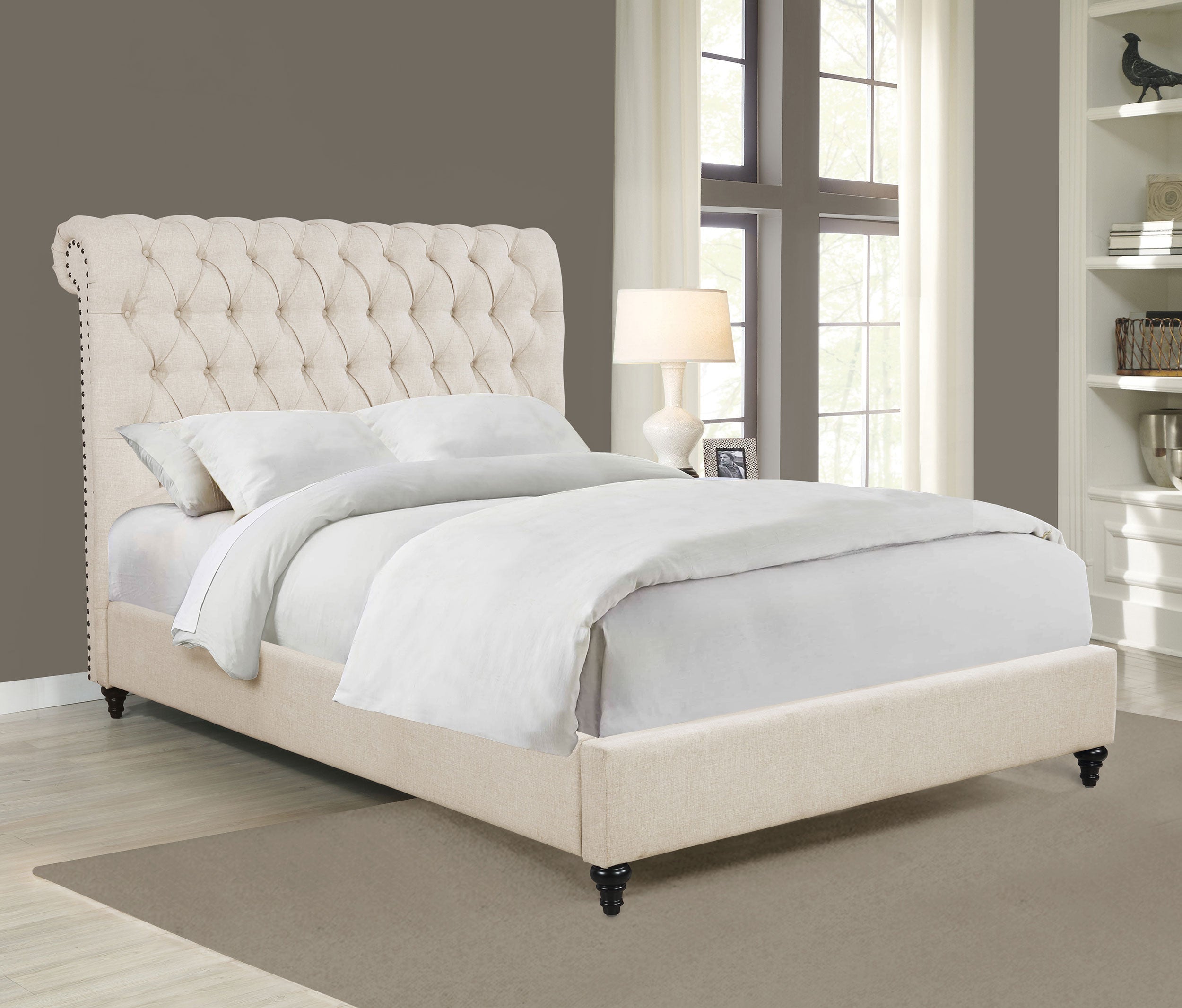 Devon 57-inch Upholstered Eastern King Panel Bed Beige