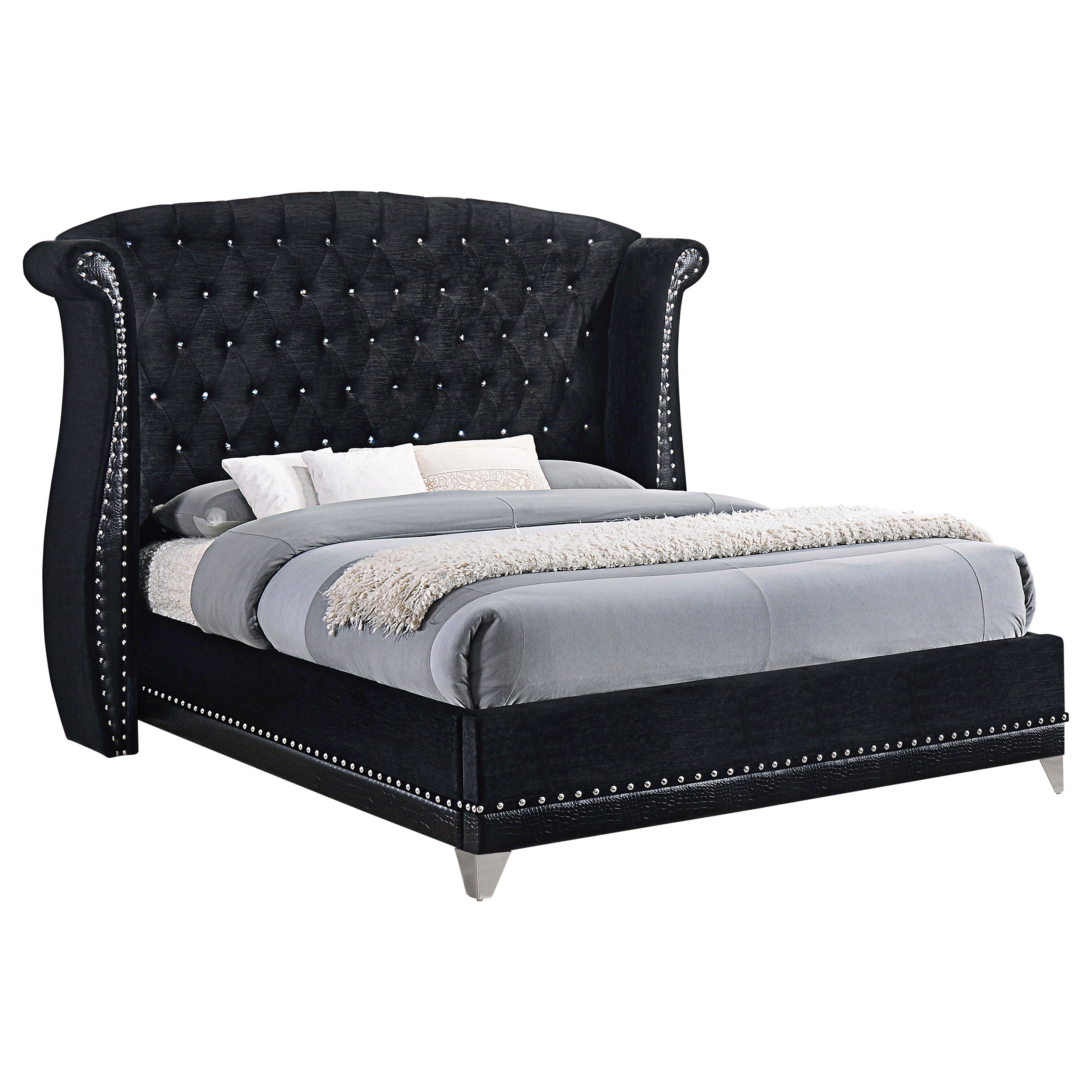 Dar Furniture - Coaster - Barzini Upholstered Queen Wingback Bed Black - 300643Q