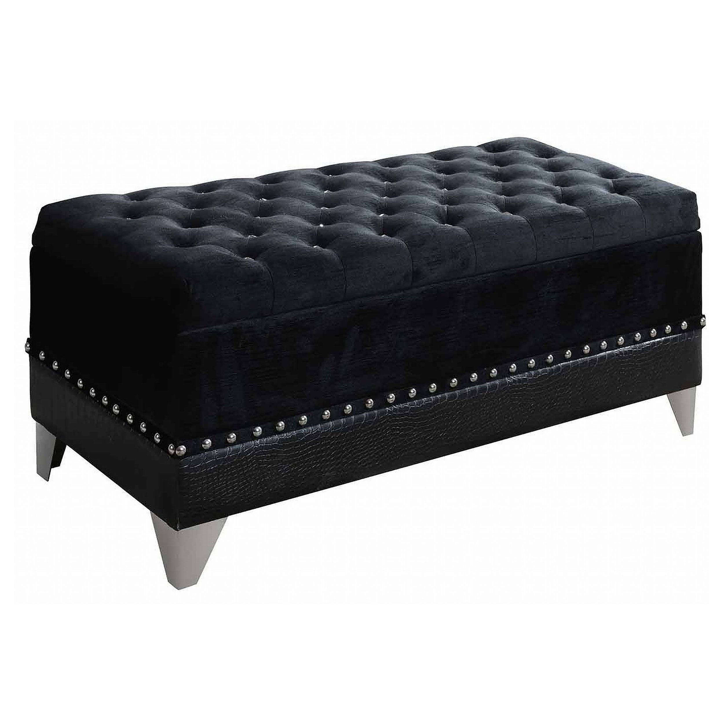 Dar Furniture - Coaster - Barzini Velvet Upholstered Tufted Storage Bench Black - 300644