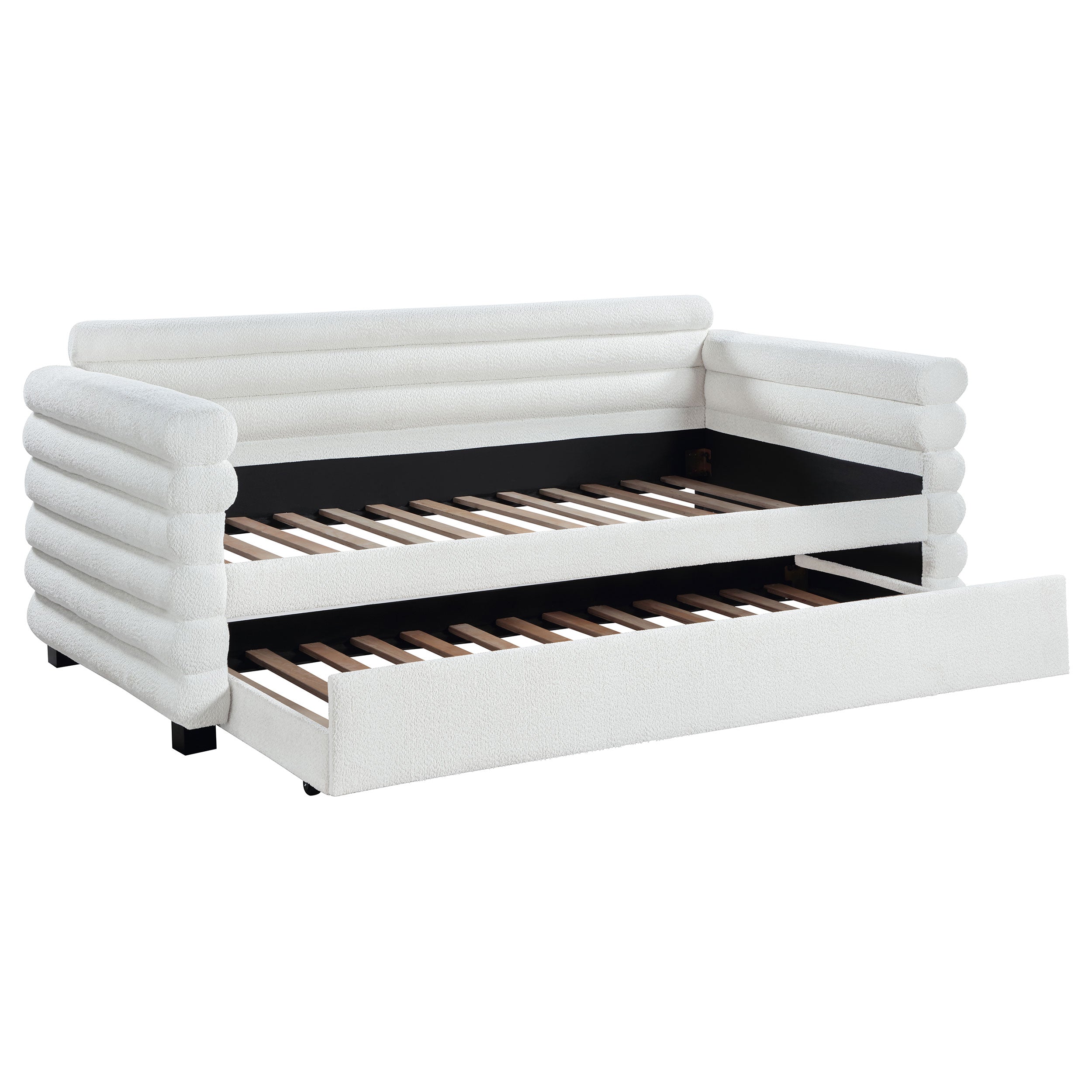 Dar Furniture - Coaster - Patricia Boucle Upholstered Twin Day Bed with Trundle White - 300716