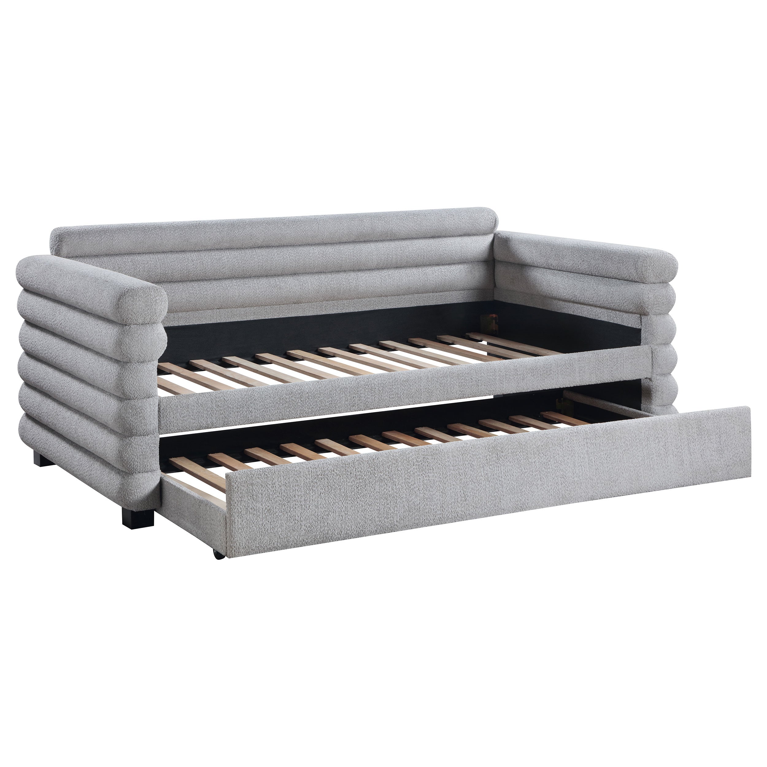 Dar Furniture - Coaster - Patricia Boucle Upholstered Twin Day Bed with Trundle Grey  - 300718