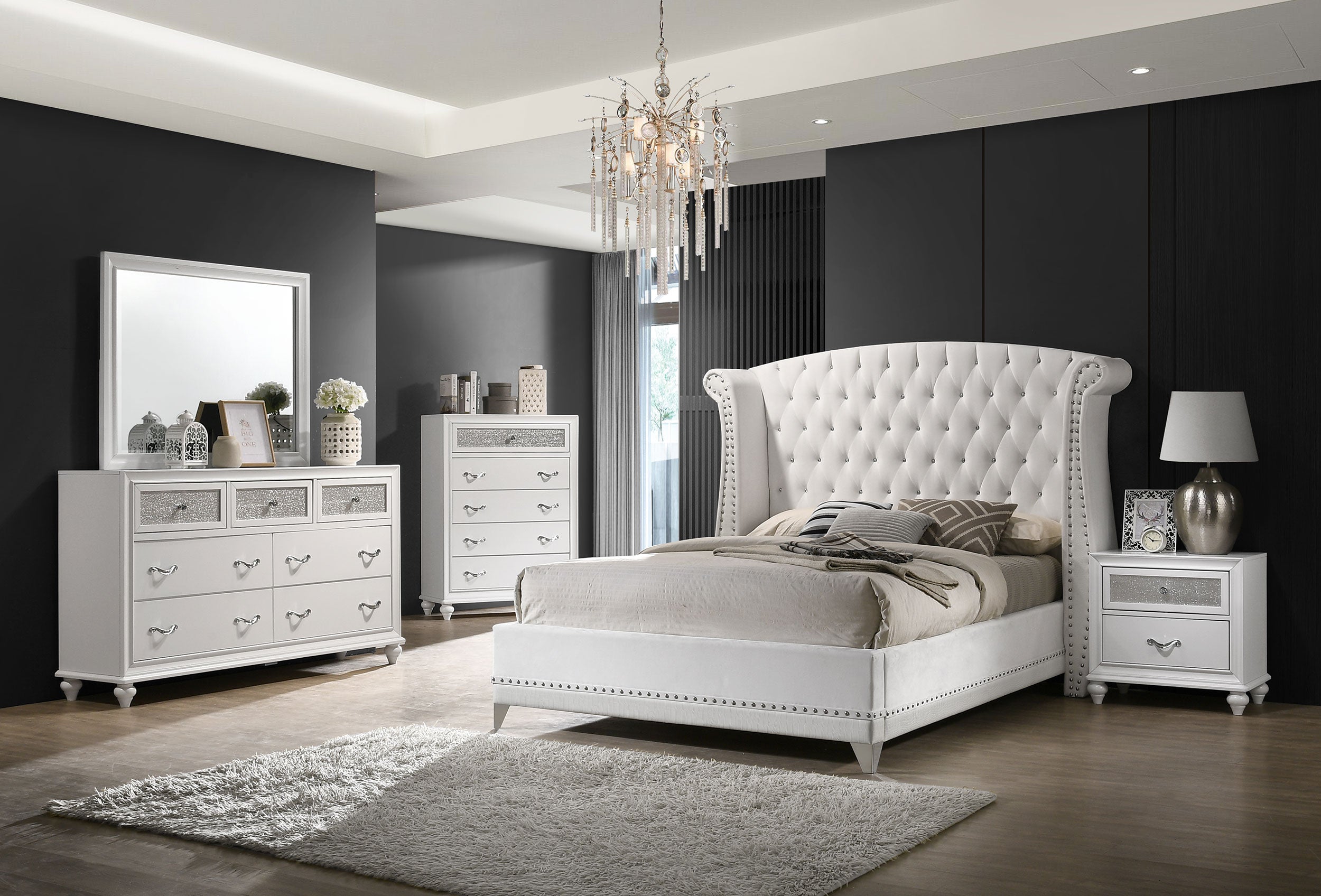 Dar Furniture - Coaster - Barzini 5-piece California King Bedroom Set White - 300843KW-S5