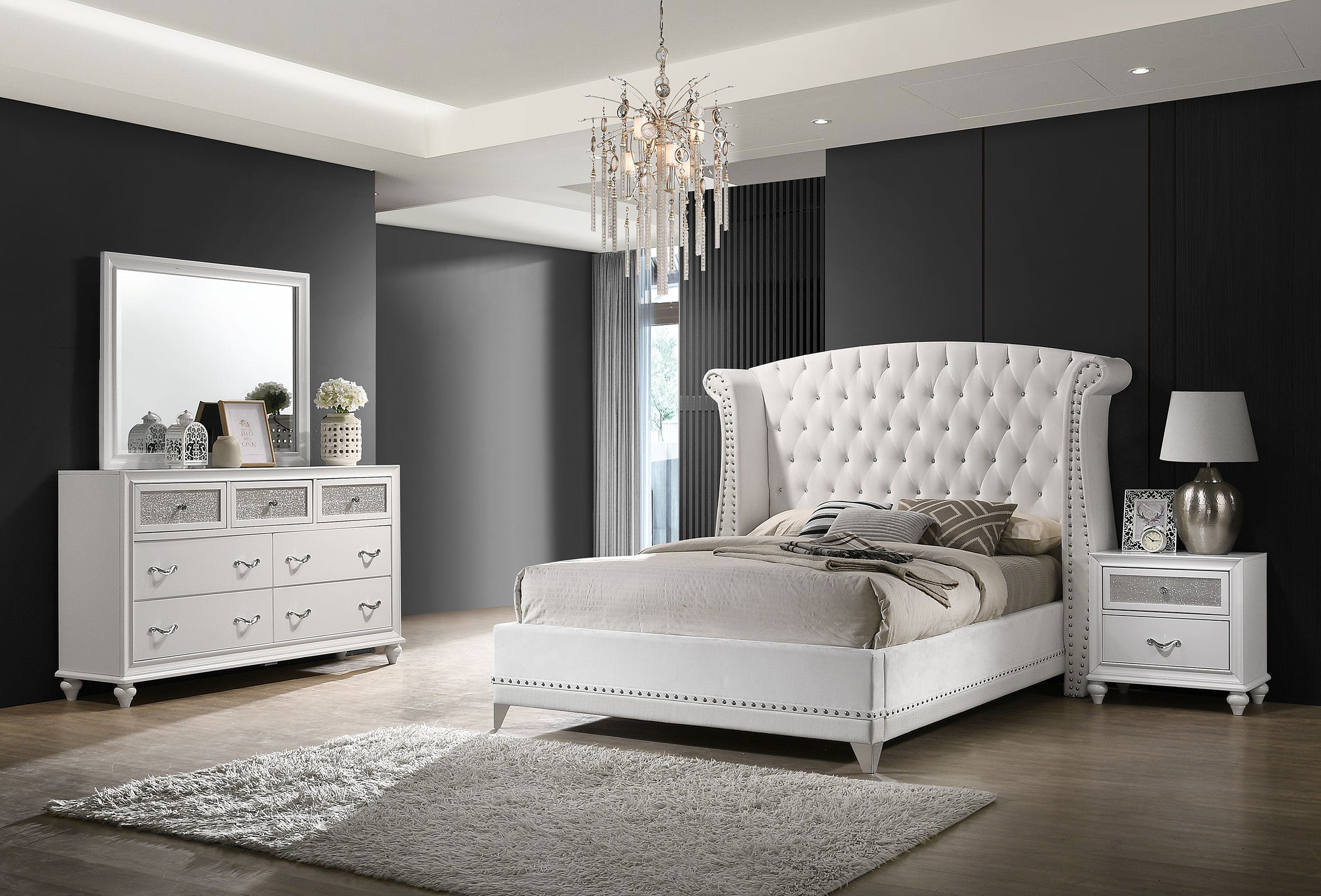 Dar Furniture - Coaster - Barzini 4-piece Queen Bedroom Set White - 300843Q-S4
