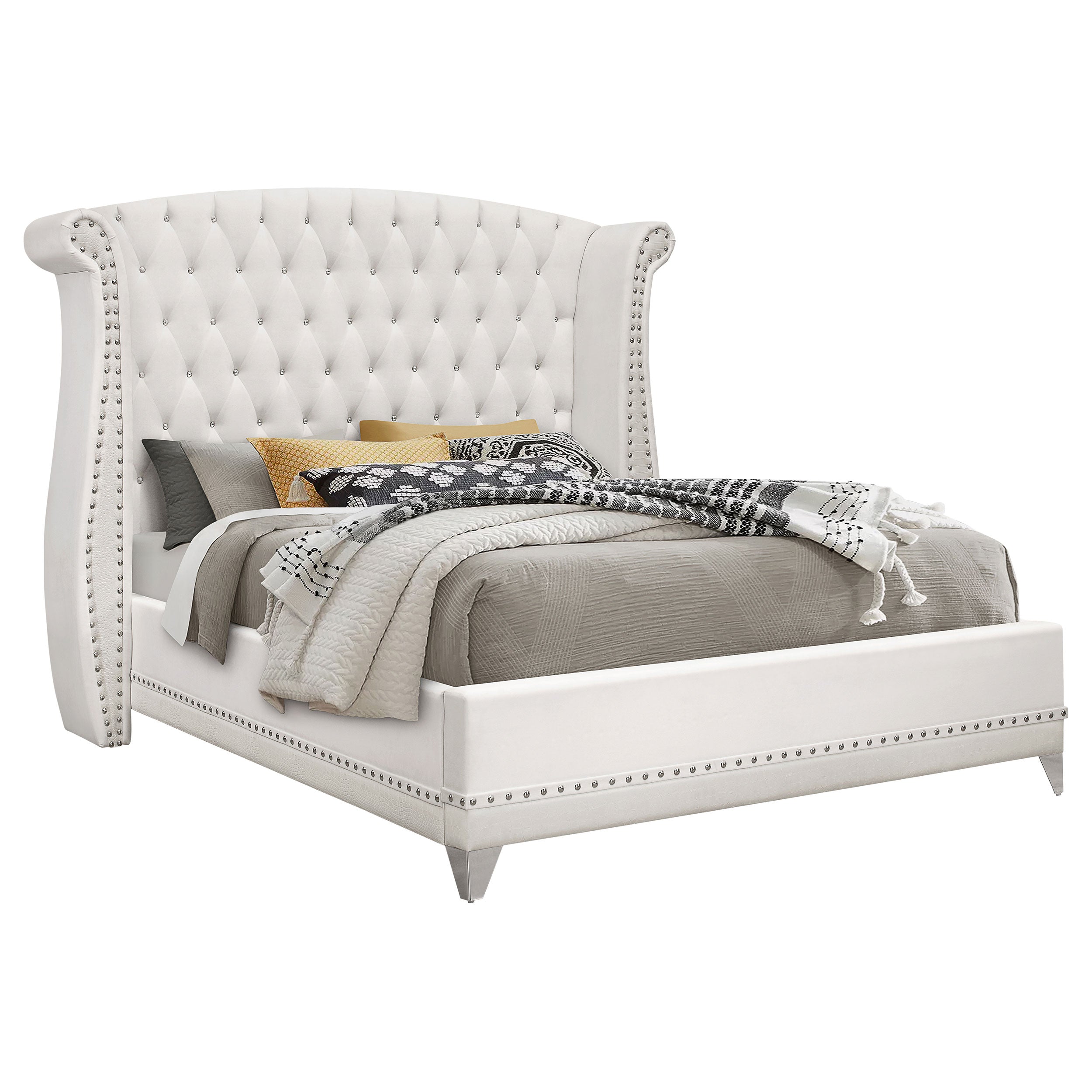 Dar Furniture - Coaster - Barzini Upholstered Queen Wingback Bed White - 300843Q