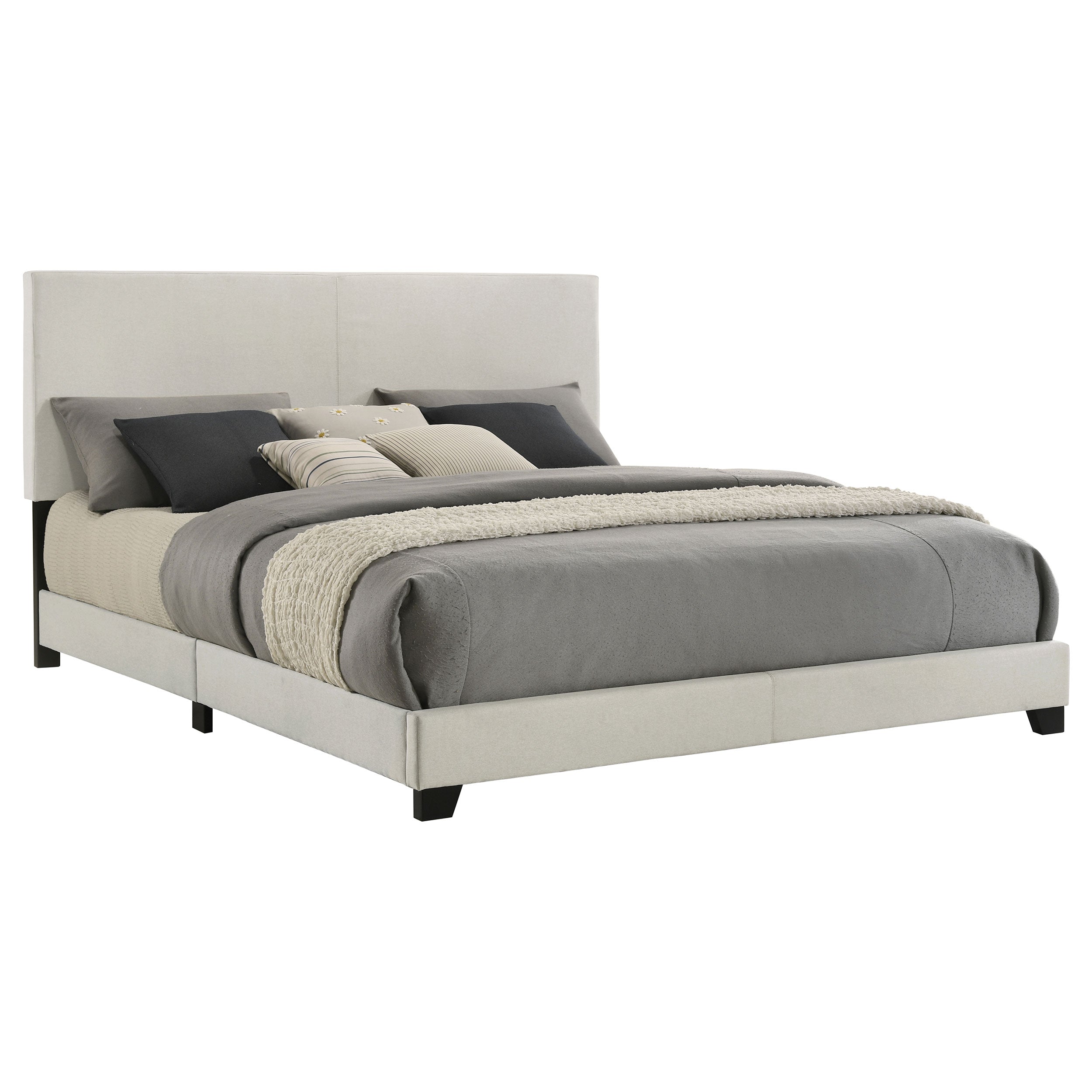 Dar Furniture - Coaster - Dorian Fabric Upholstered Eastern King Panel Bed Cream - 300852KE