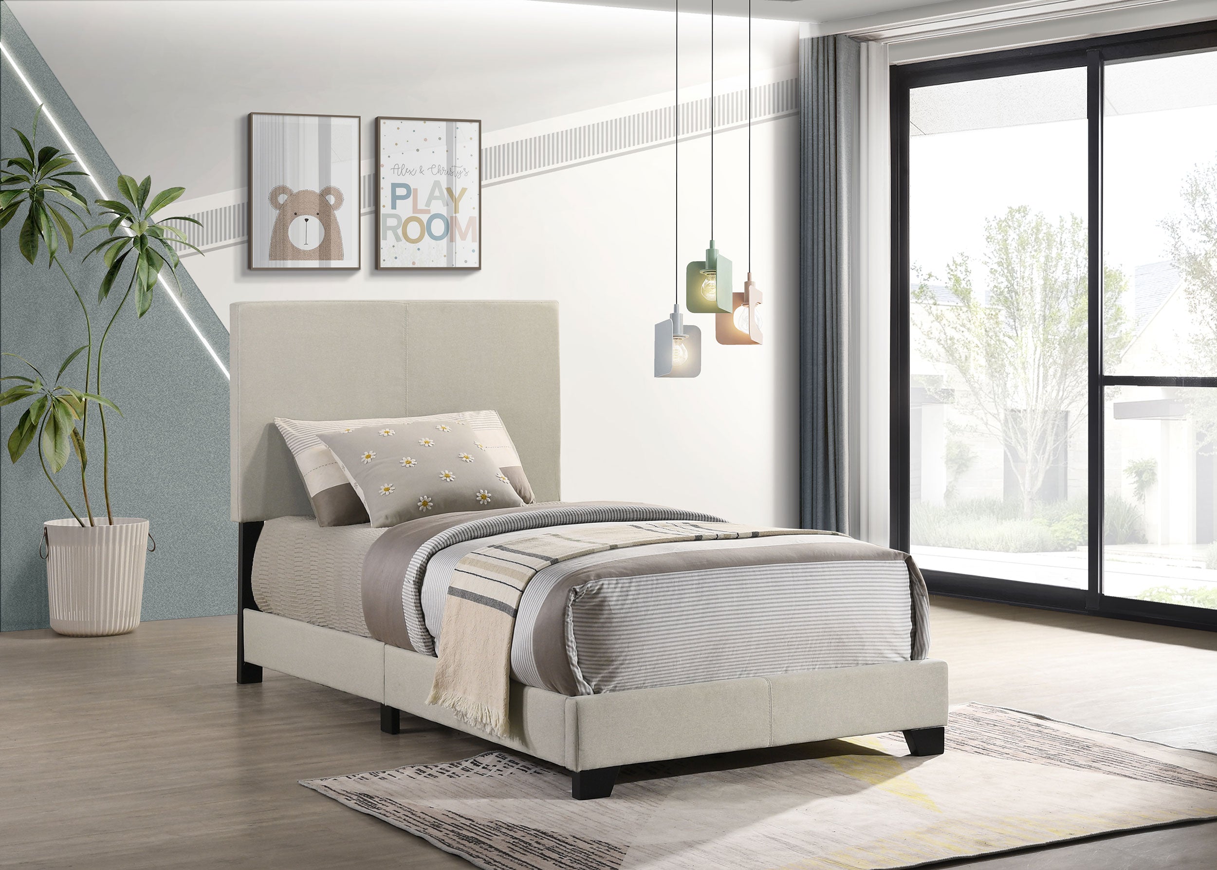 Dorian Fabric Upholstered Twin Panel Bed Cream
