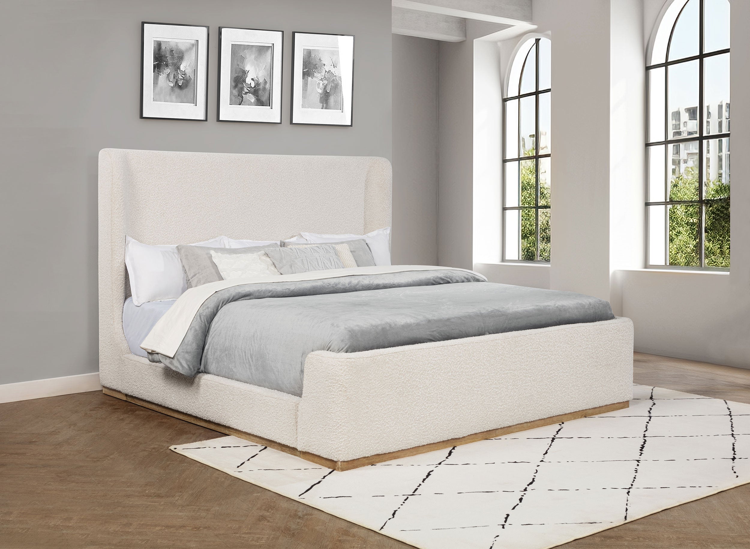 Nala Upholstered Eastern King Sleigh Bed Cream