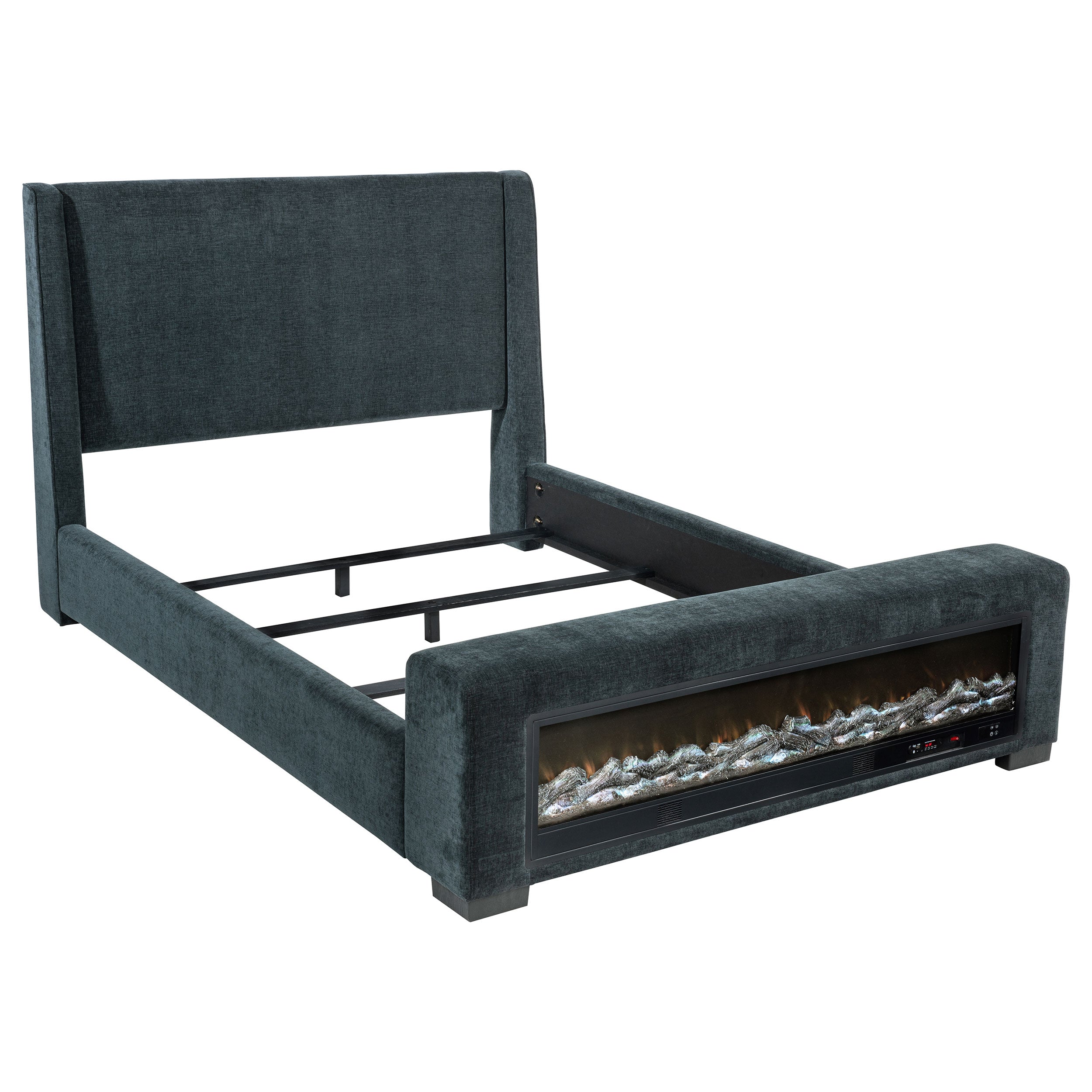 Dar Furniture - Coaster - Preston Upholstered Queen Audio Flame Visualizer Bed Dark Blue - 305821Q