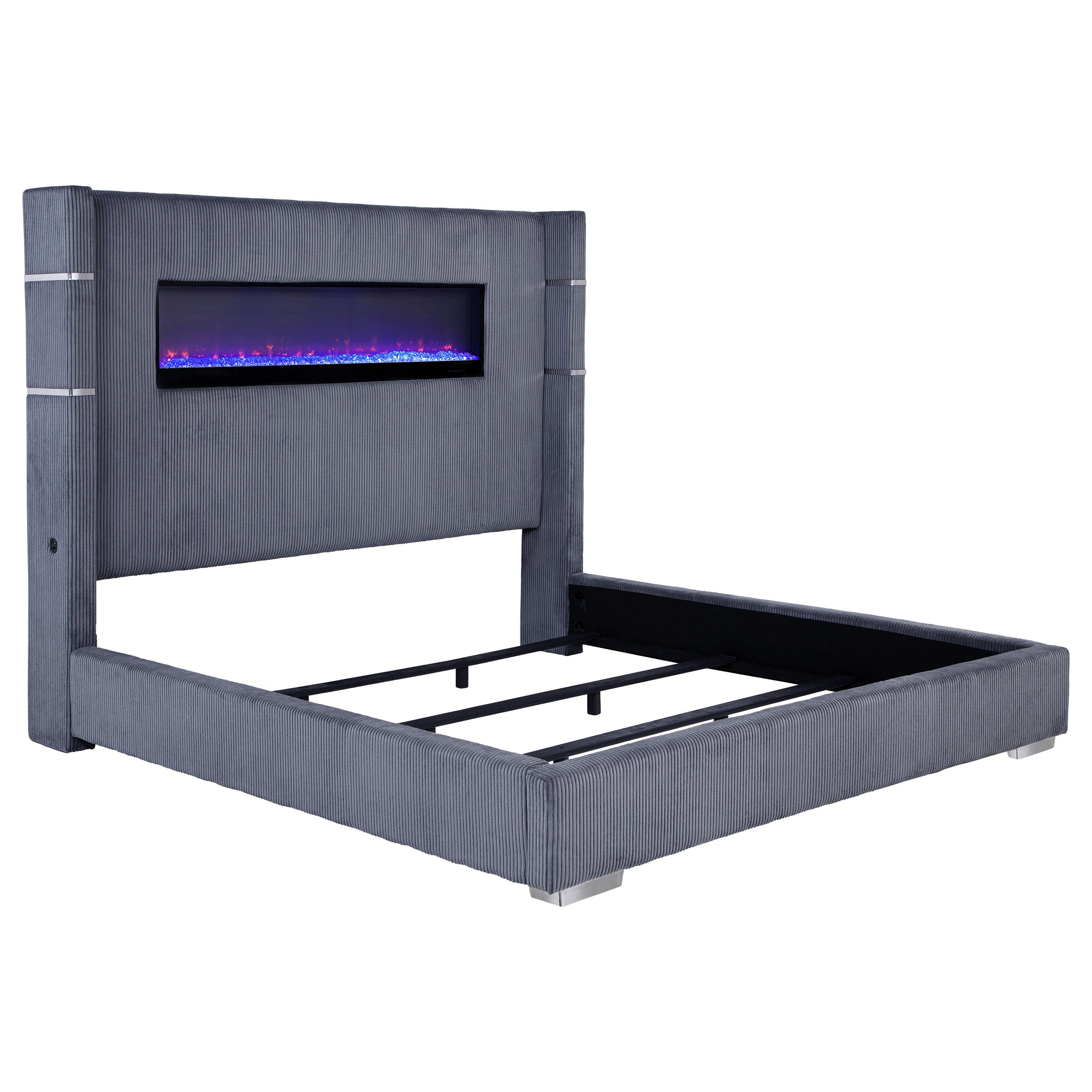 Dar Furniture - Coaster - Tisdall Upholstered Eastern King Flame Visualizer Bed Grey - 306030KE